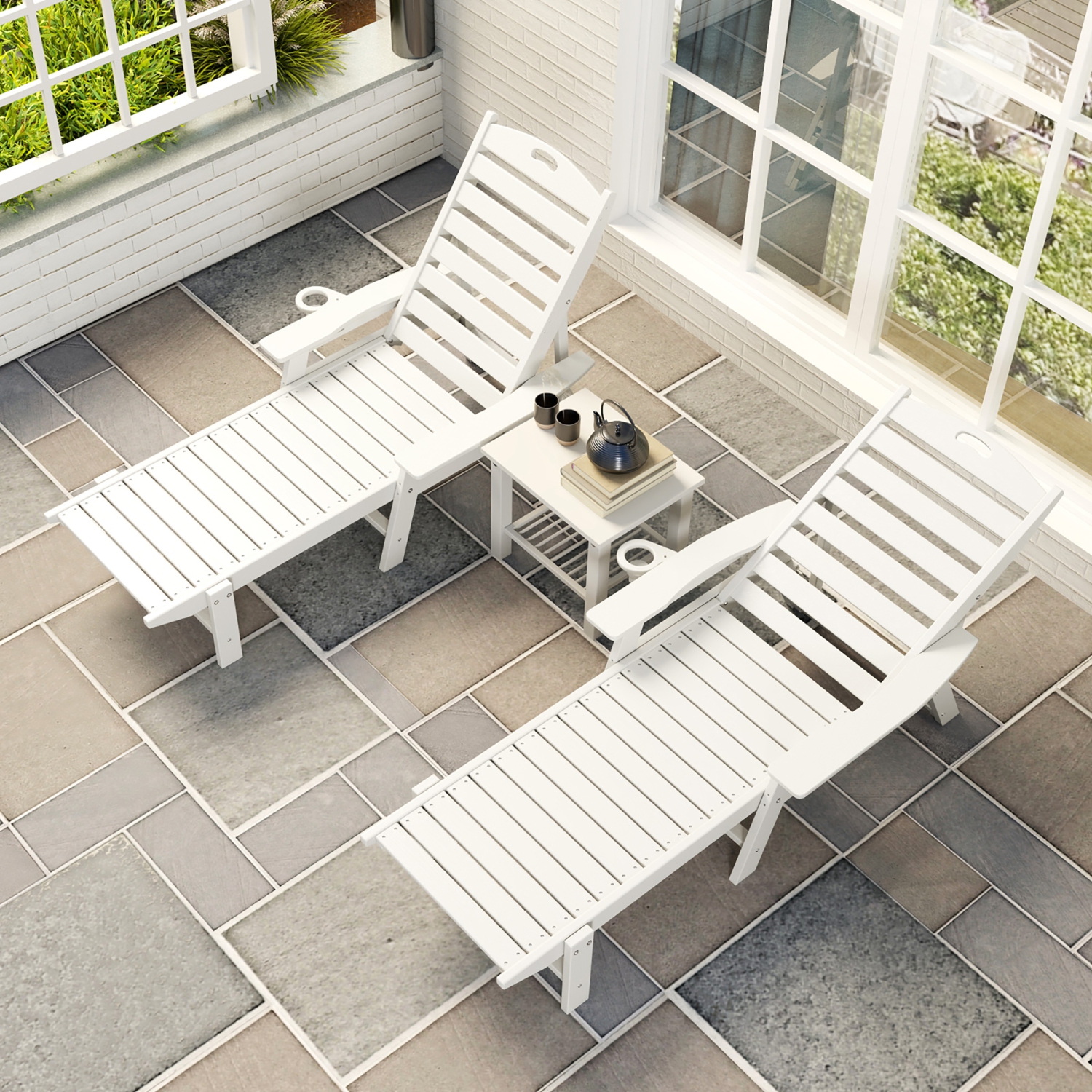 Gymax Patio Chaise Lounge Chair HDPE Recliner w/ 4-Position Backrest Outdoor