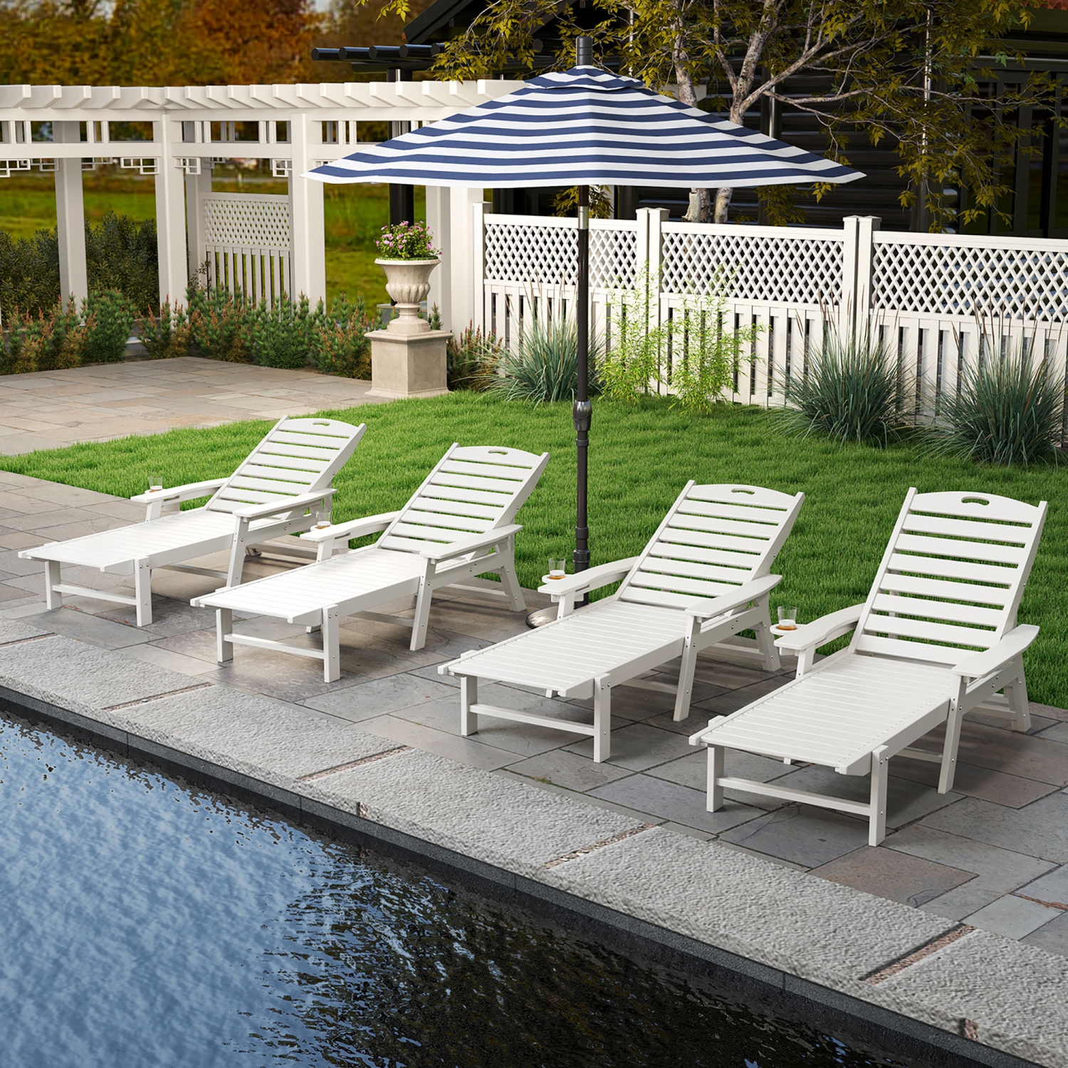 Gymax Patio Chaise Lounge Chair HDPE Recliner w/ 4-Position Backrest Outdoor