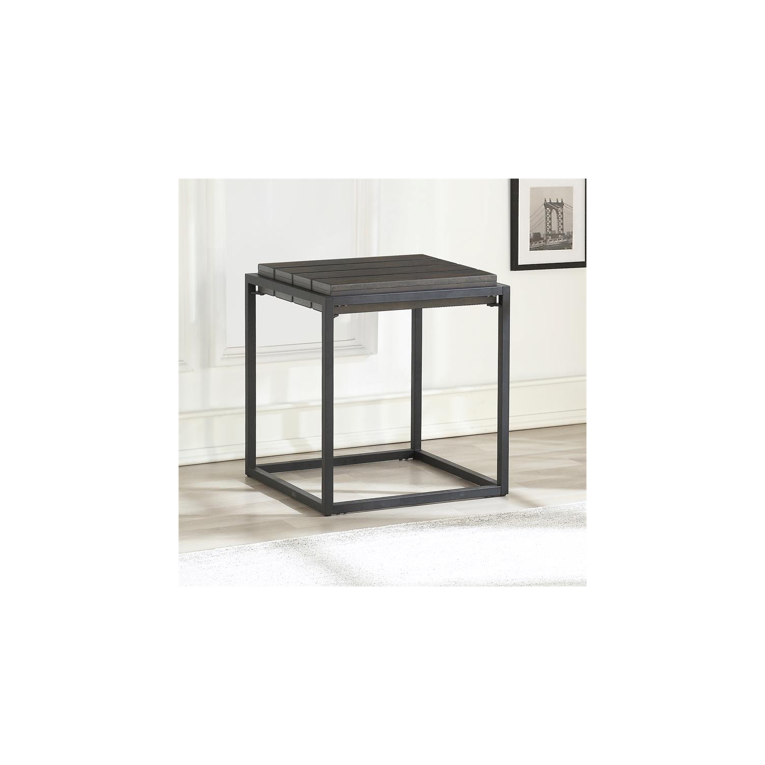 Bowery Hill Transitional Metal Base Mixed Media End Table in Gray