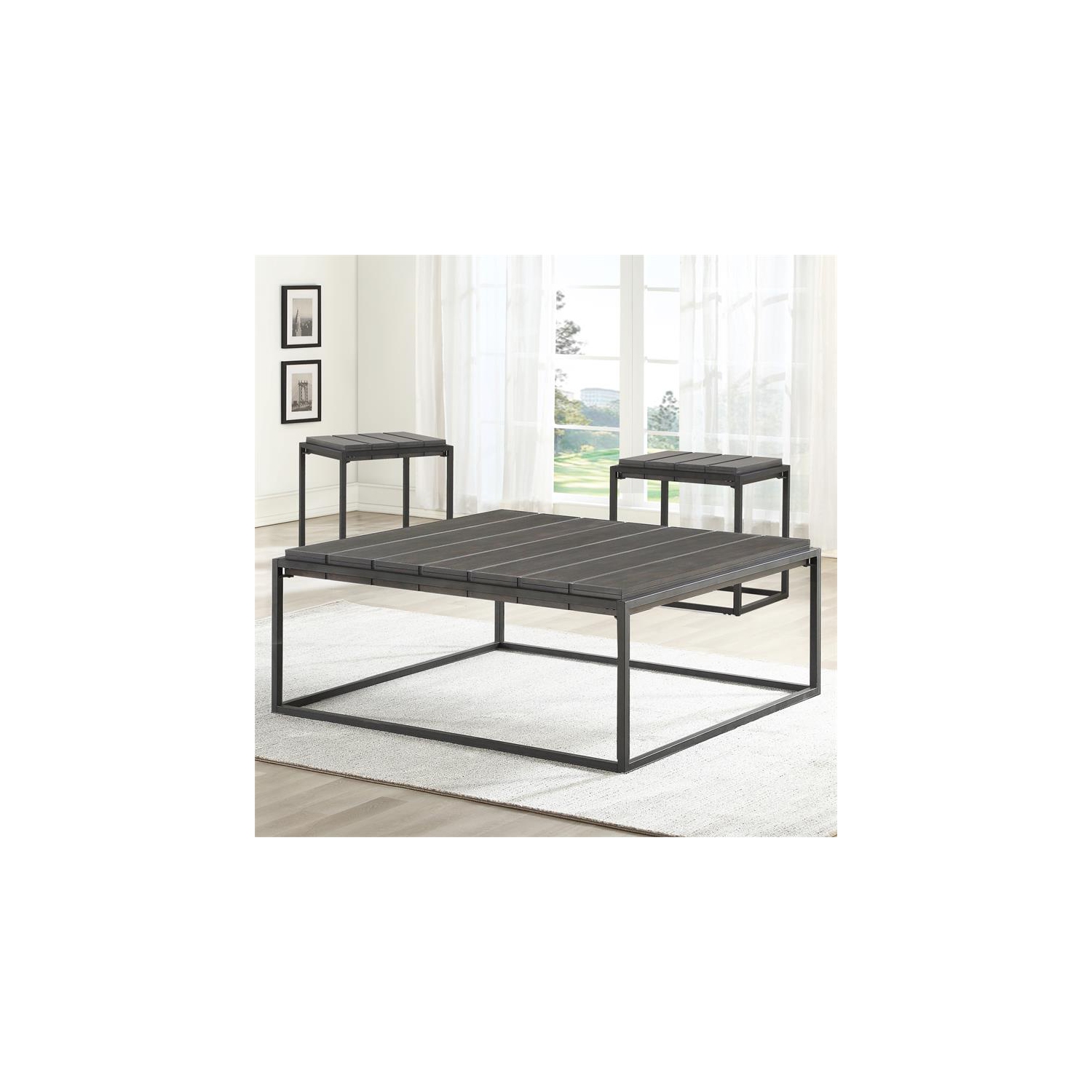 Bowery Hill Transitional Metal Base Mixed Media End Table in Gray