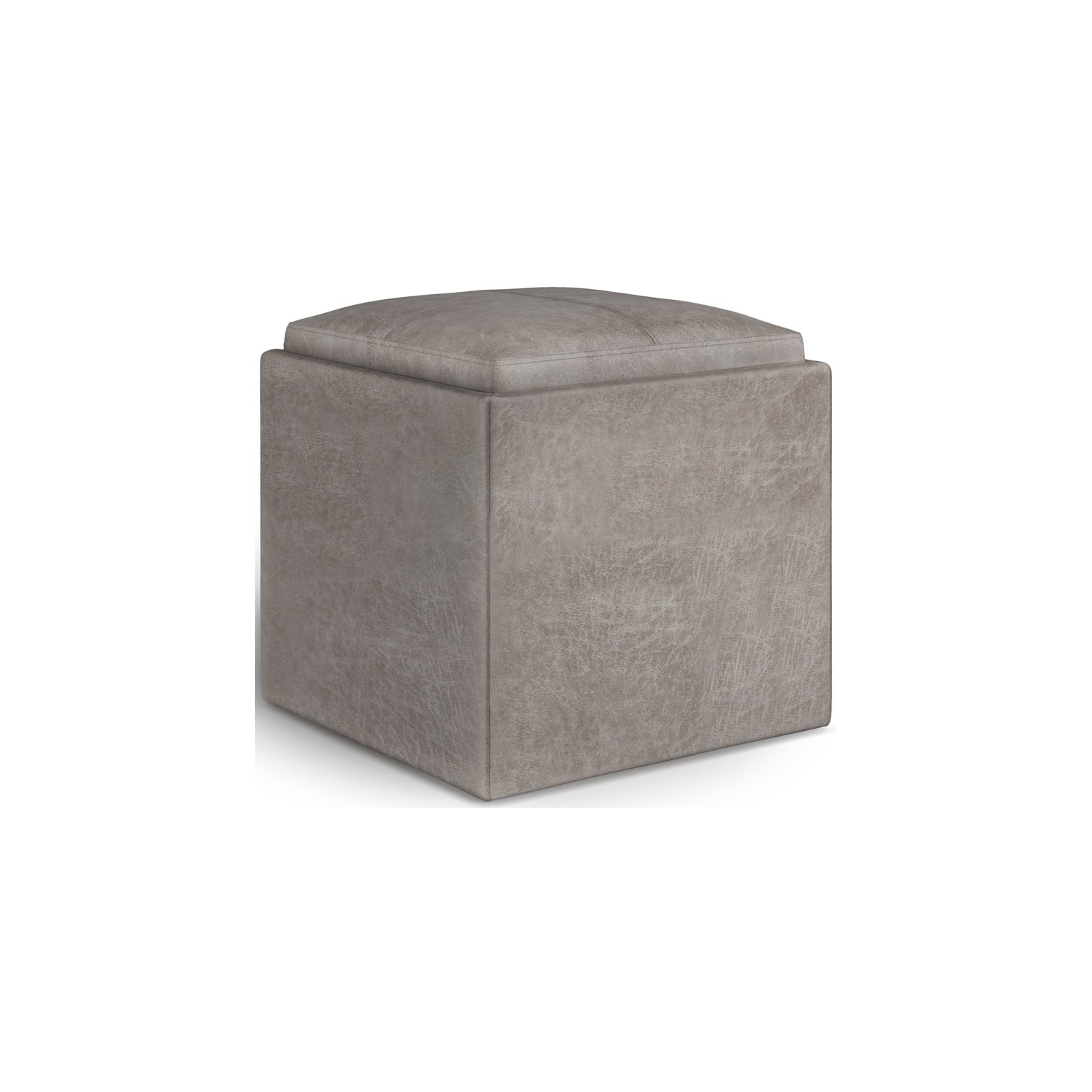 Pouf de rangement cubique de 17 po avec plateau en similicuir gris Rockwood de Simpli Home