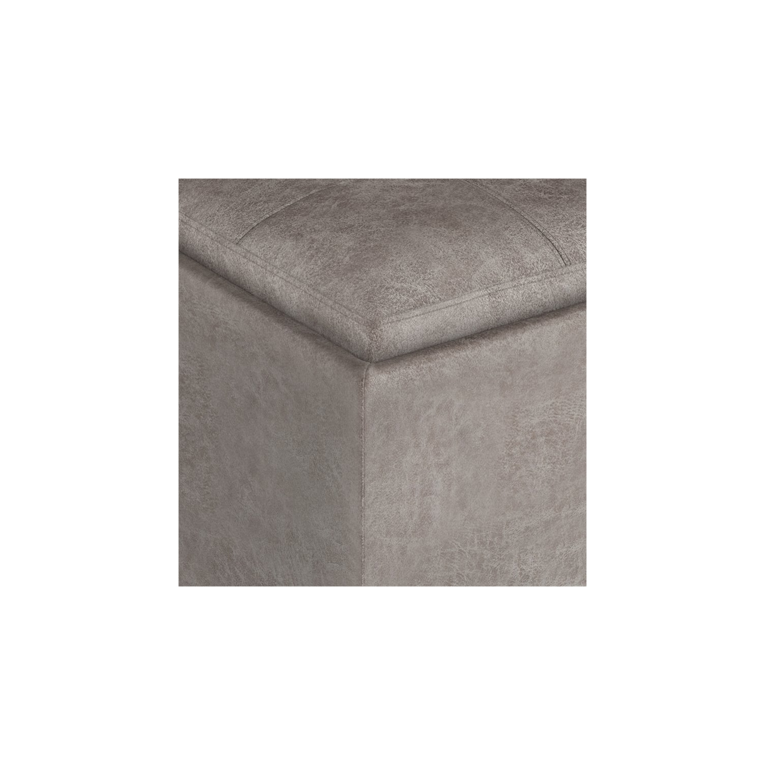 Pouf de rangement cubique de 17 po avec plateau en similicuir gris Rockwood de Simpli Home