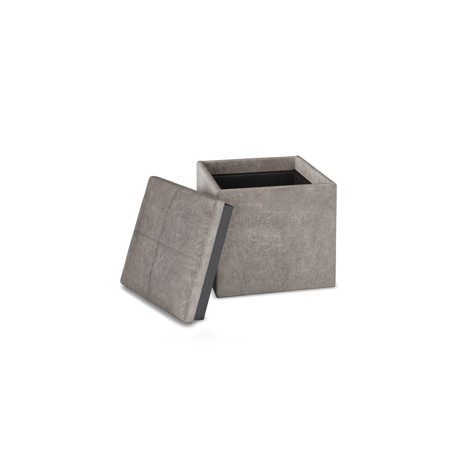 Pouf de rangement cubique de 17 po avec plateau en similicuir gris Rockwood de Simpli Home