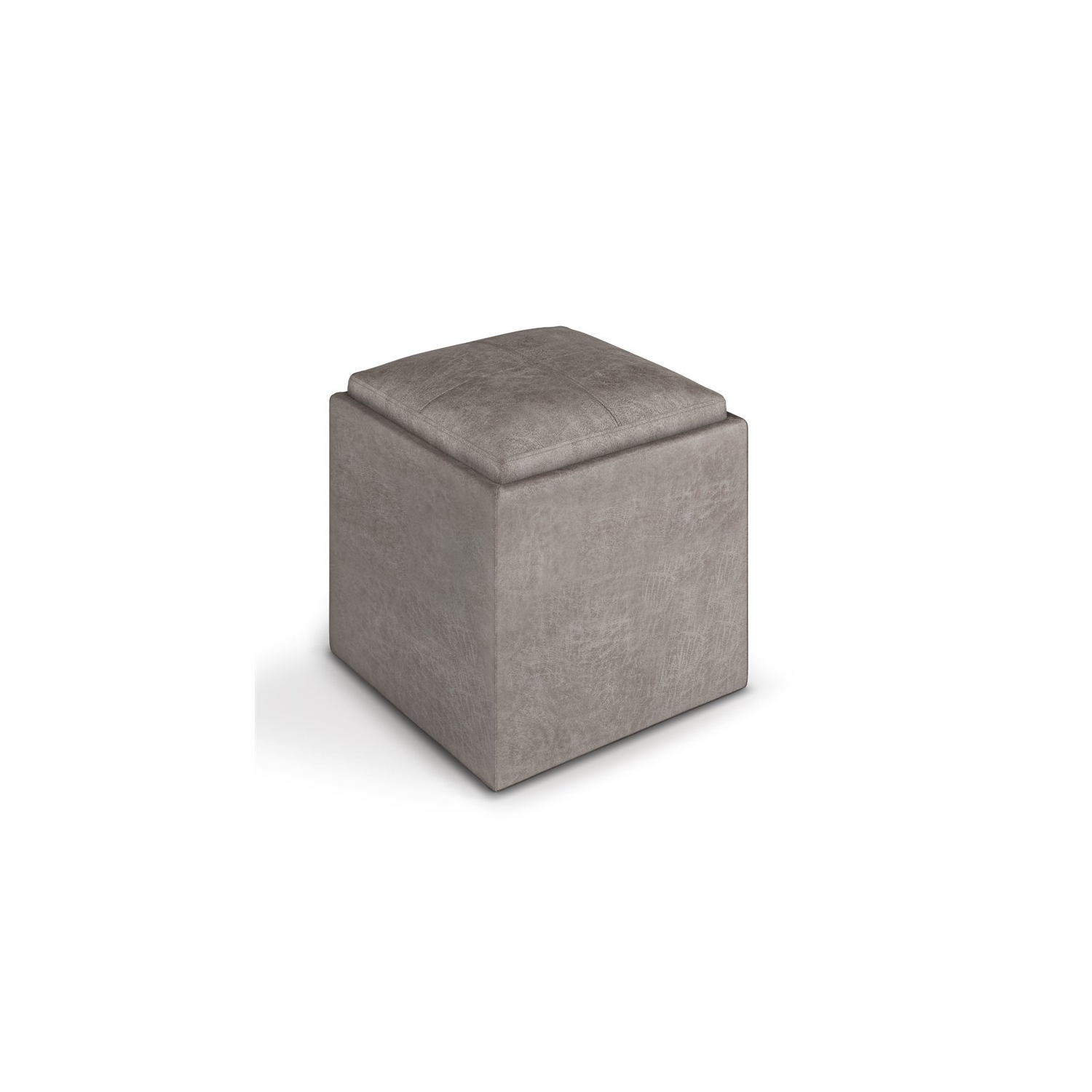 Pouf de rangement cubique de 17 po avec plateau en similicuir gris Rockwood de Simpli Home
