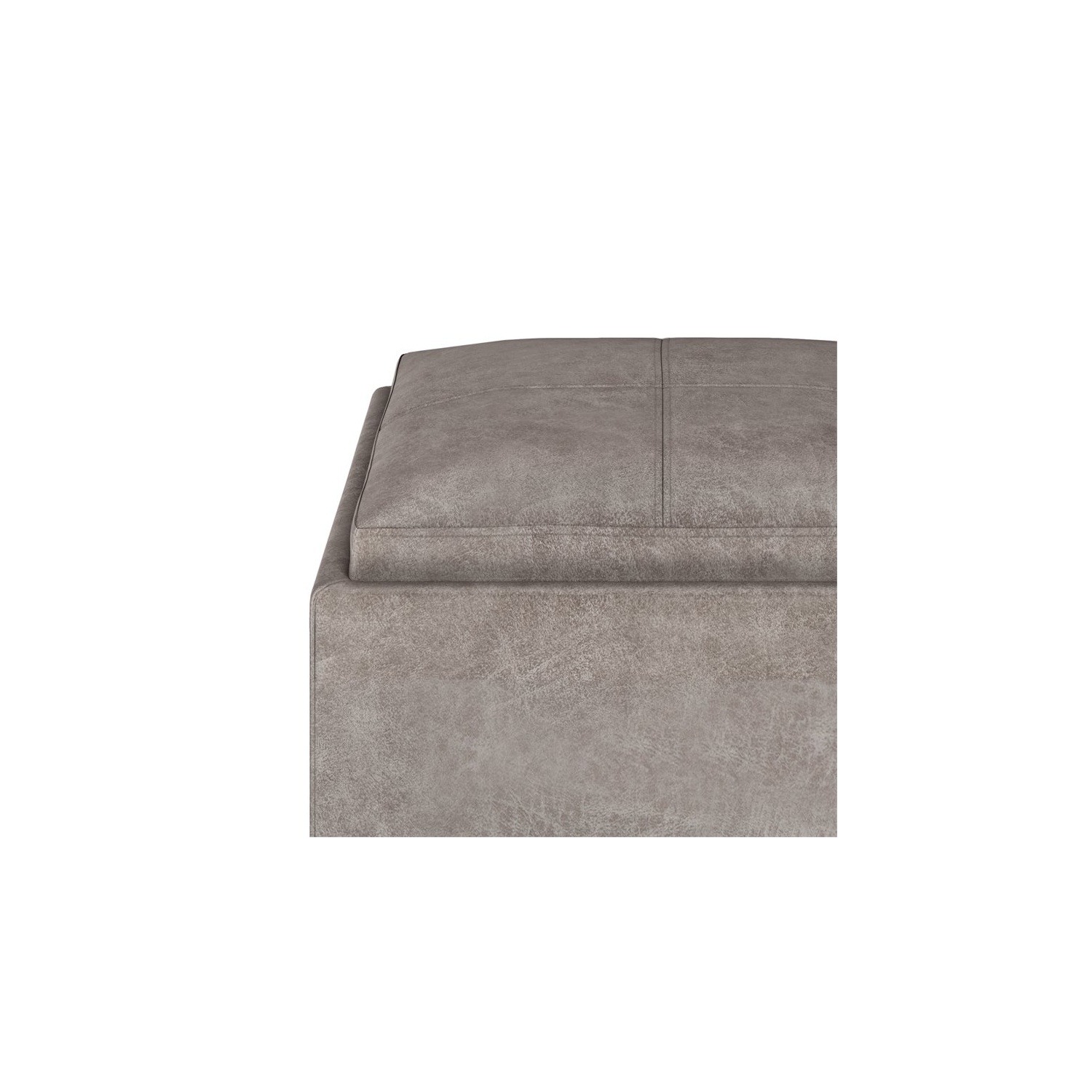 Pouf de rangement cubique de 17 po avec plateau en similicuir gris Rockwood de Simpli Home