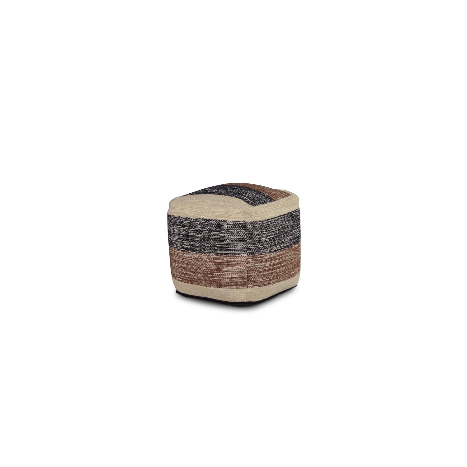 Bowery Hill Transitional Square Handwoven Wool Pouf in Beige/Brown/Black