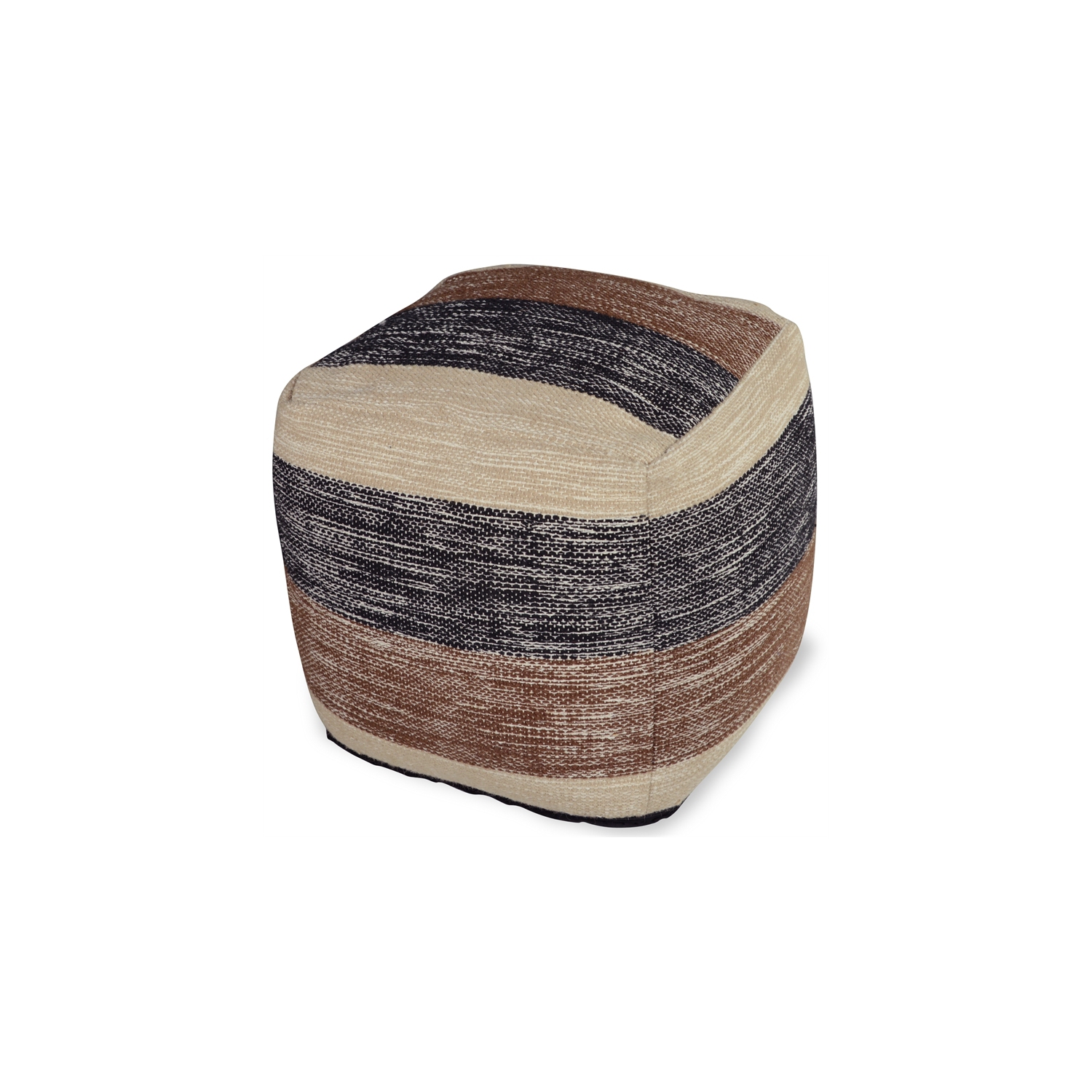 Bowery Hill Transitional Square Handwoven Wool Pouf in Beige/Brown/Black