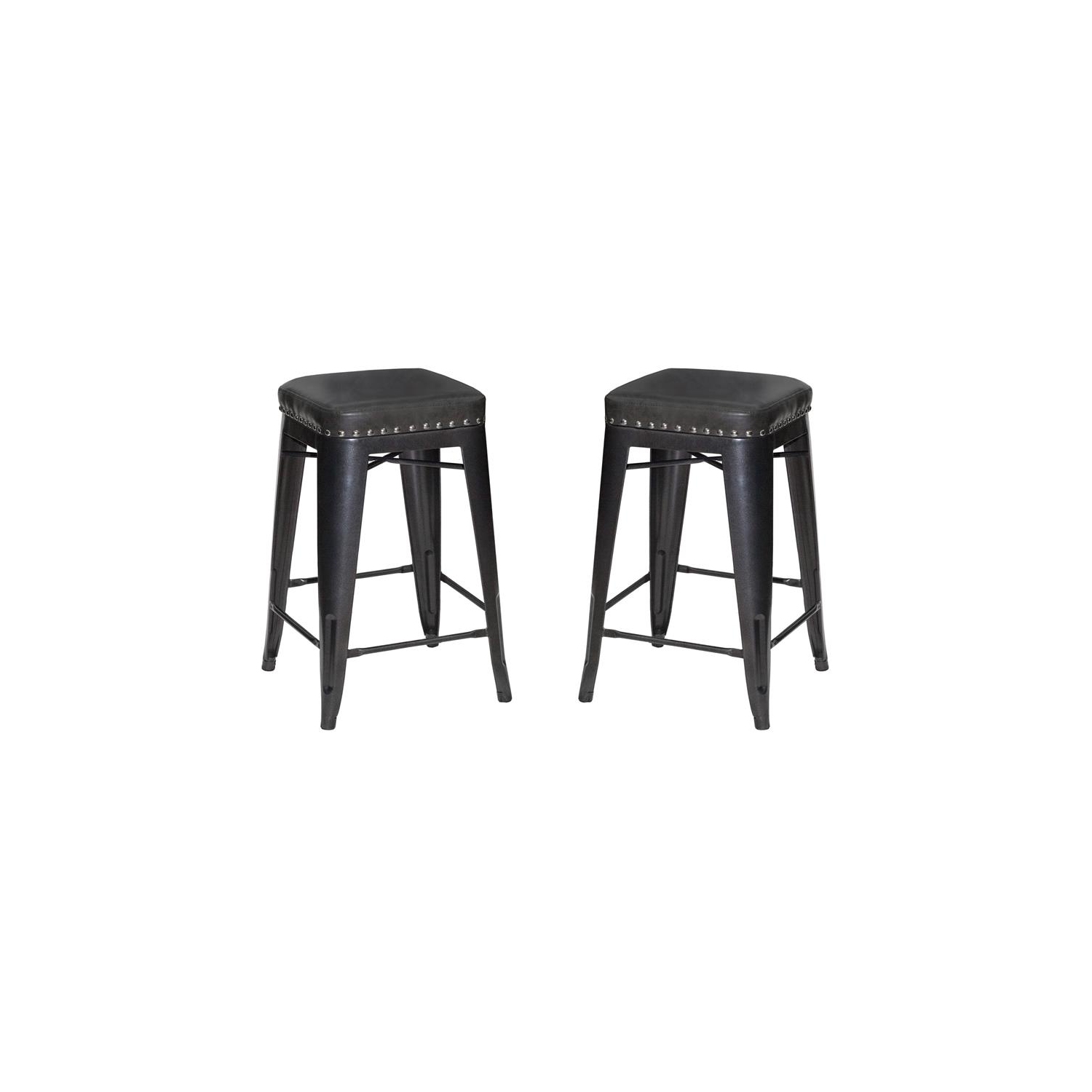 Bowery Hill Transitional Metal and Faux Leather Counter Stool - Set of 2 in Gray