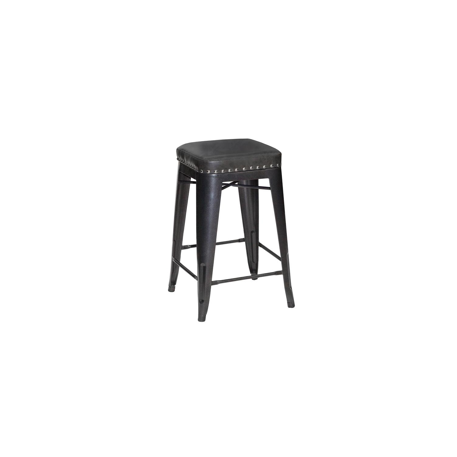 Bowery Hill Transitional Metal and Faux Leather Counter Stool - Set of 2 in Gray