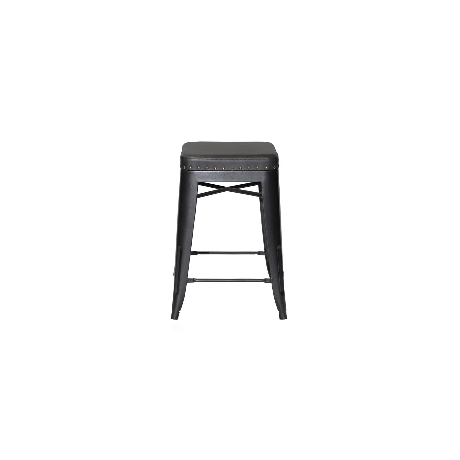 Bowery Hill Transitional Metal and Faux Leather Counter Stool - Set of 2 in Gray