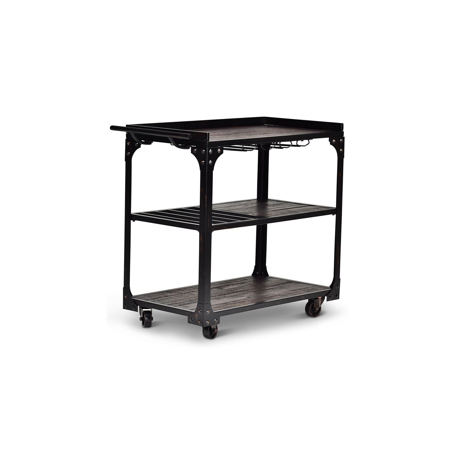 Bowery Hill Transitional Bar Cart in Tobacco Brown and Black Frame