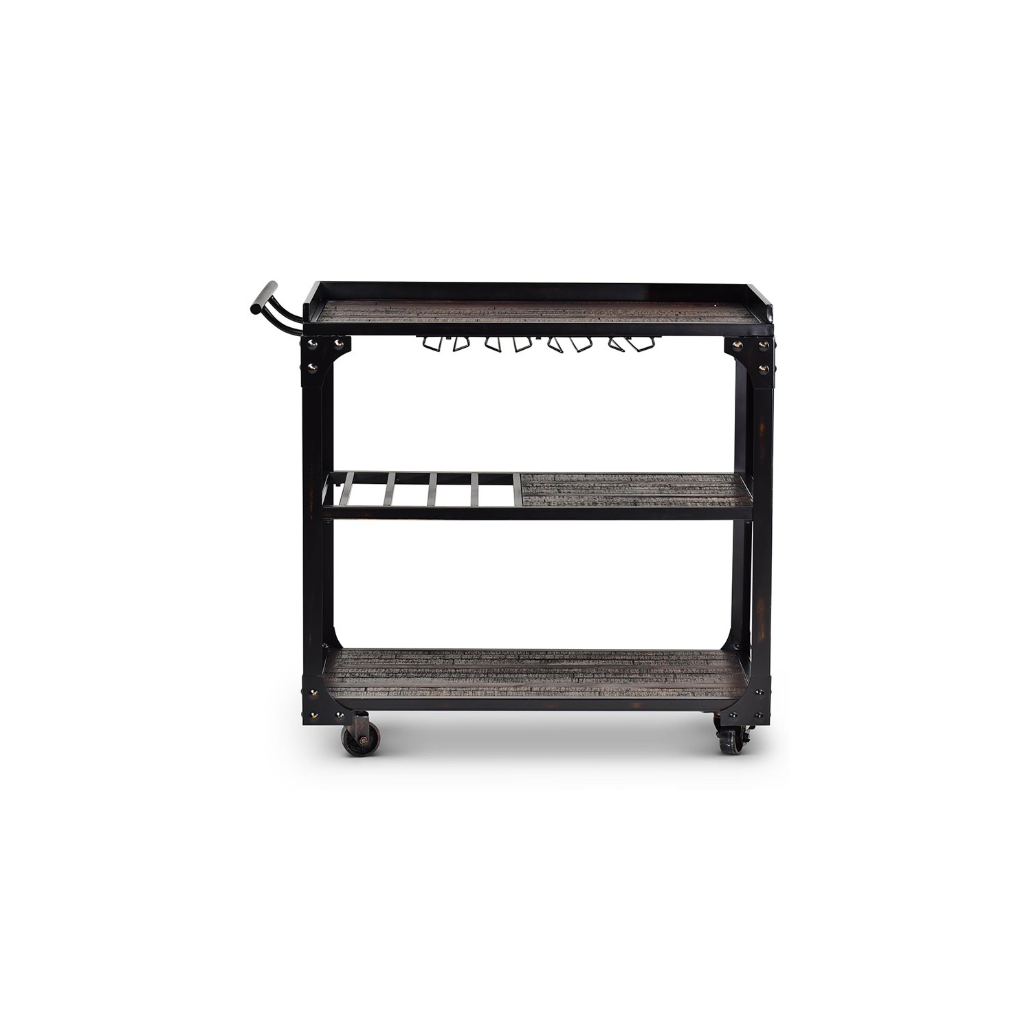 Bowery Hill Transitional Bar Cart in Tobacco Brown and Black Frame