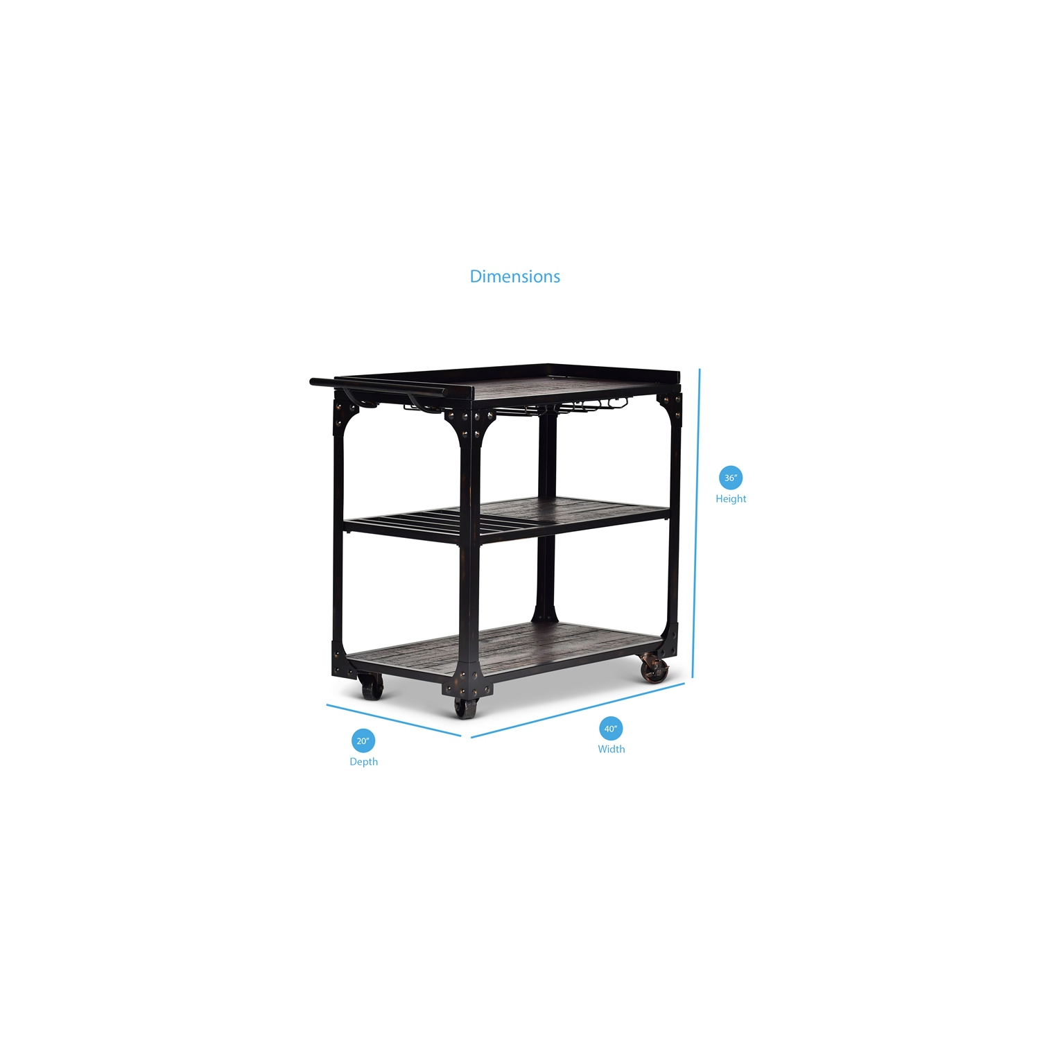 Bowery Hill Transitional Bar Cart in Tobacco Brown and Black Frame