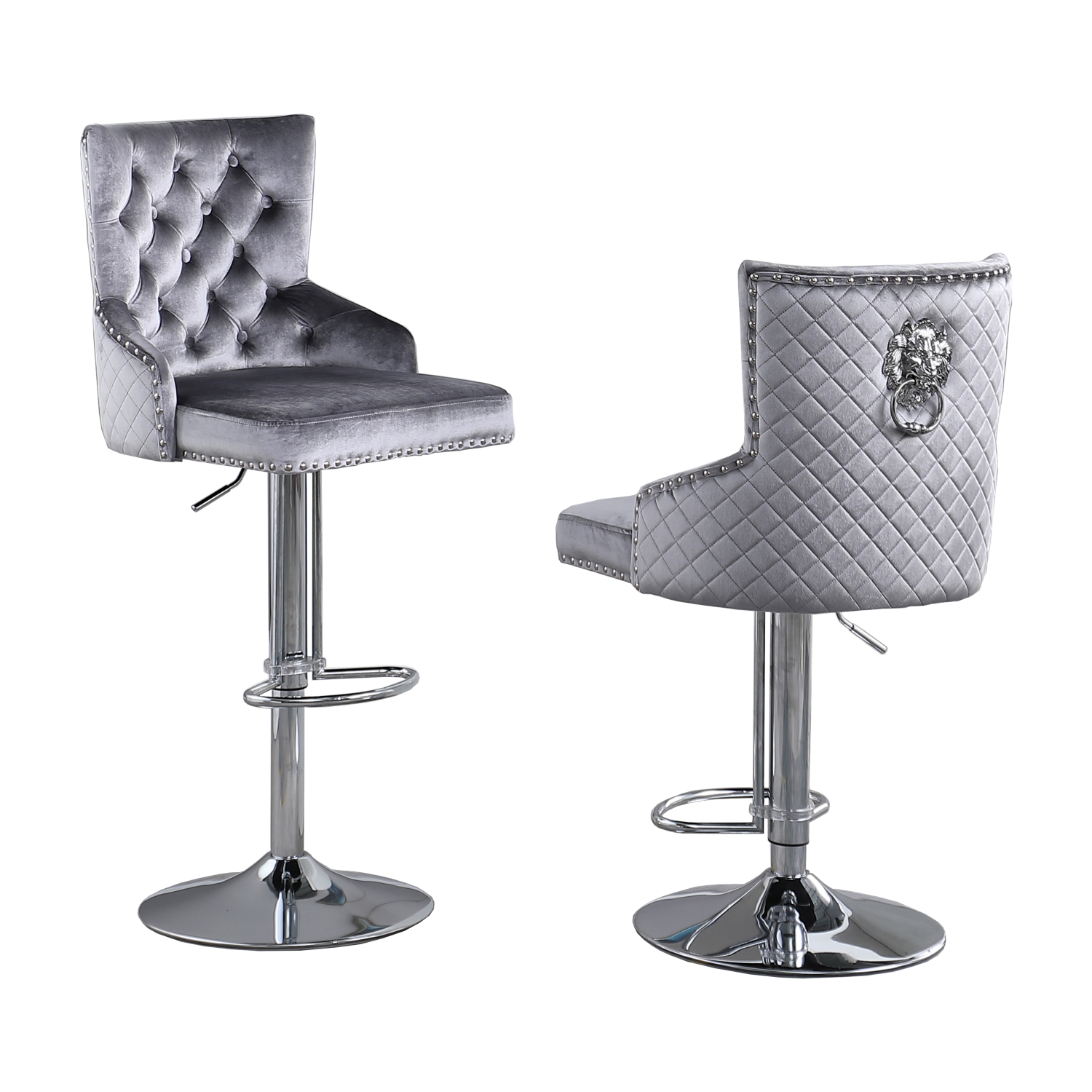 Leo Adjustable Bar Stool, Set of 2 in Grey/Silver