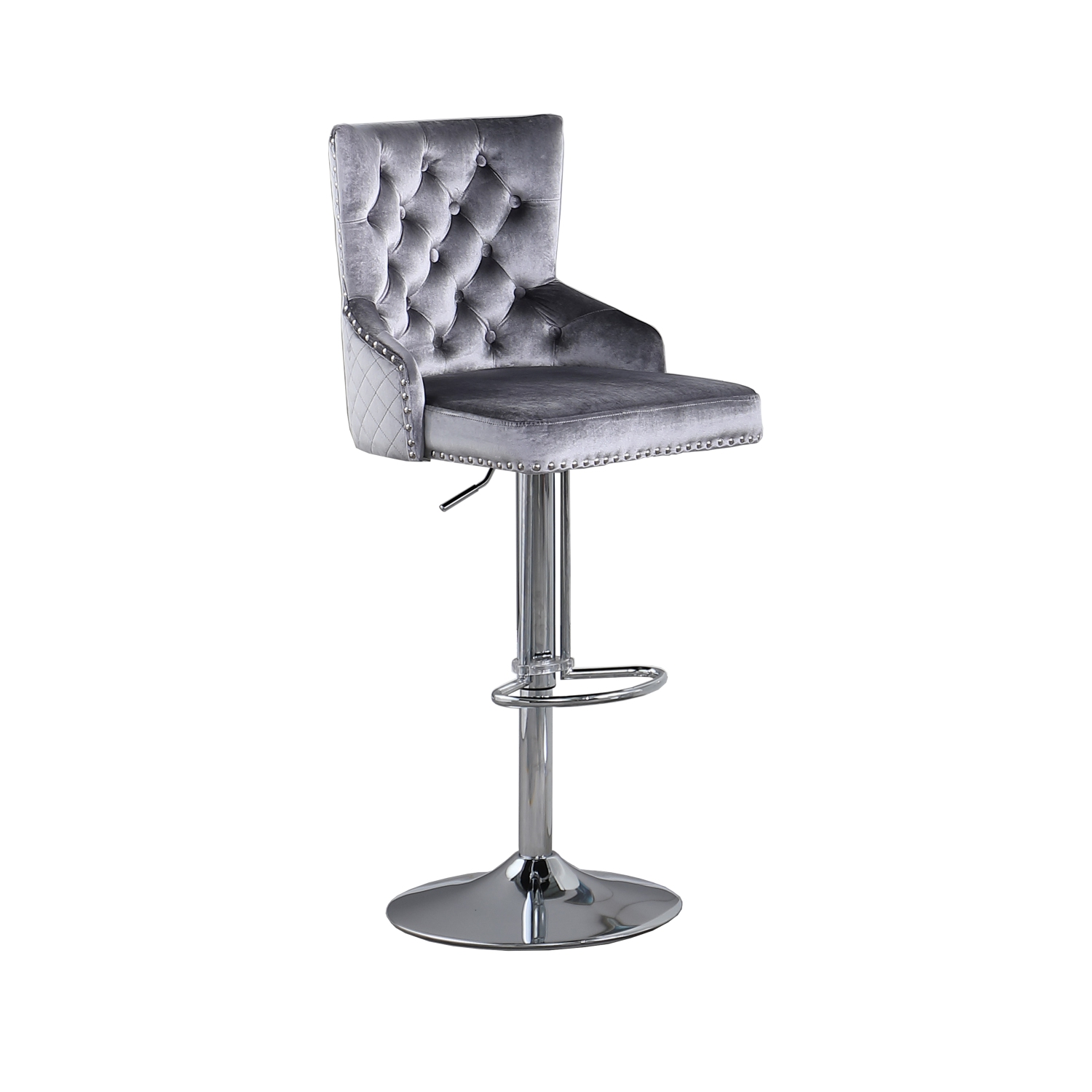 Leo Adjustable Bar Stool, Set of 2 in Grey/Silver