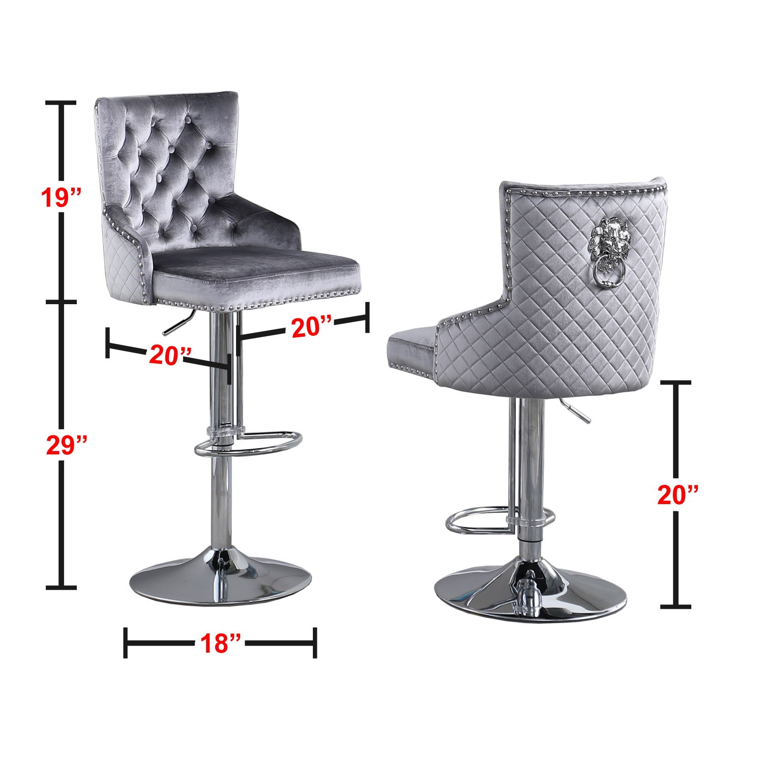 Leo Adjustable Bar Stool, Set of 2 in Grey/Silver