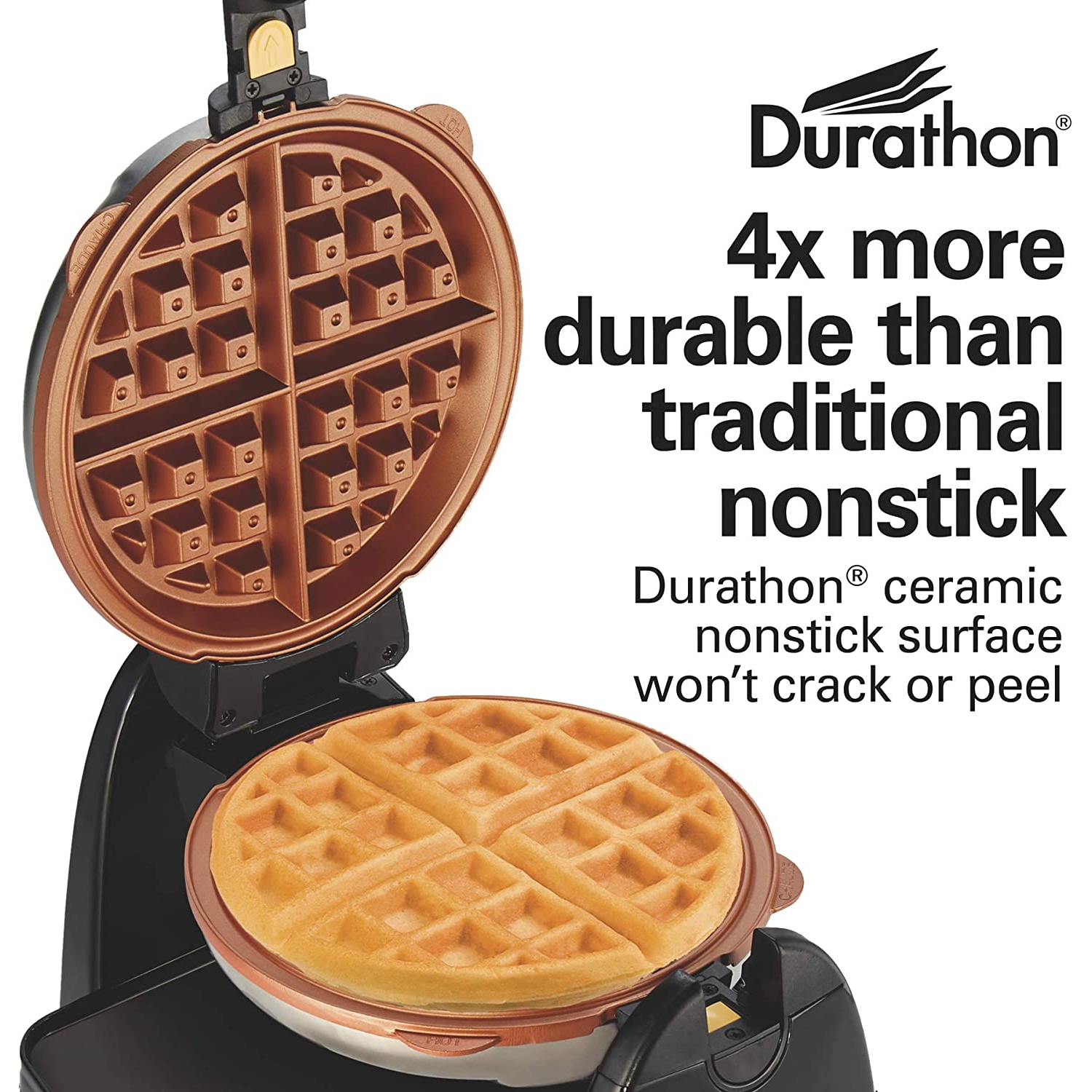 Hamilton Beach 26031 Belgian Waffle Maker with Removable Nonstick Plates, Single Flip, Ceramic Grids, Black