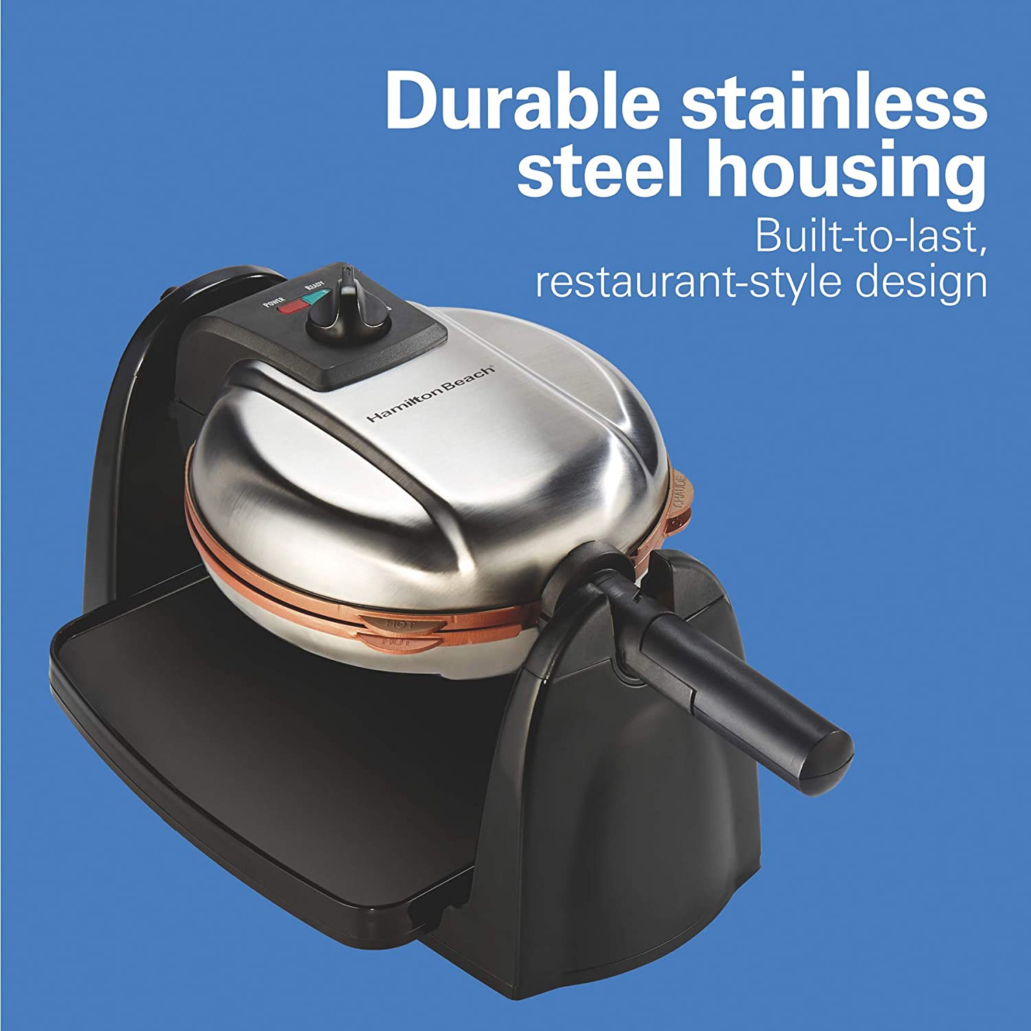 Hamilton Beach 26031 Belgian Waffle Maker with Removable Nonstick Plates, Single Flip, Ceramic Grids, Black