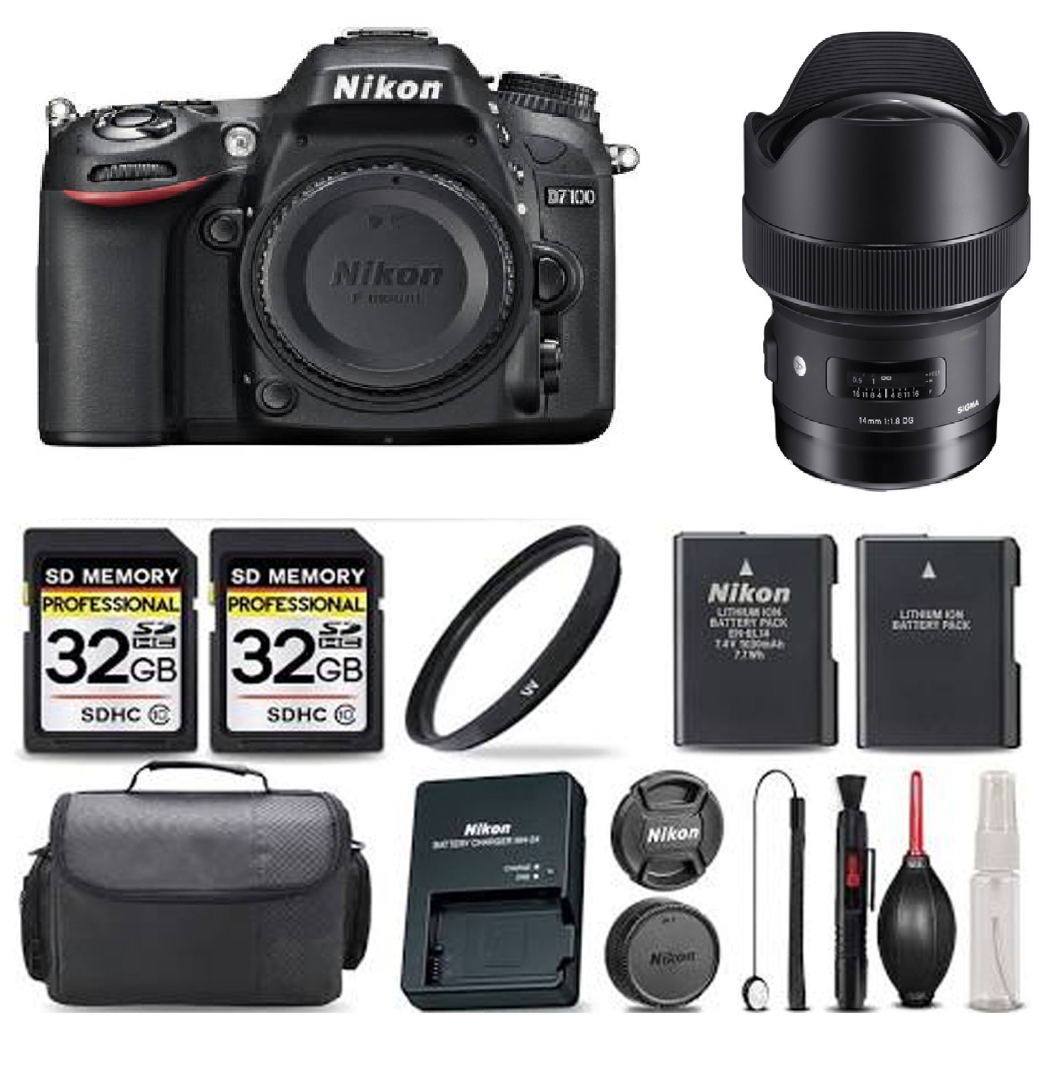 Nikon D7100 Digital SLR Camera 24.1MP with SIGMA 14mm ART Lens Ultra Savings Bundle!