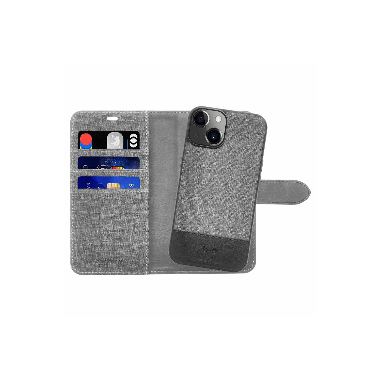 Blu Element – Étui folio 2-en-1 avec étui MagSafe, gris Gravity, pour iPhone 14/13, BE21FI2241MSGG