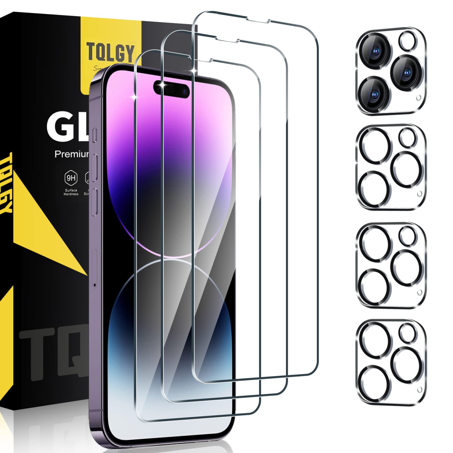 HLD TQLGY Tempered Glass Screen Protector for iPhone 14 Pro Max with Camera Lens Protection