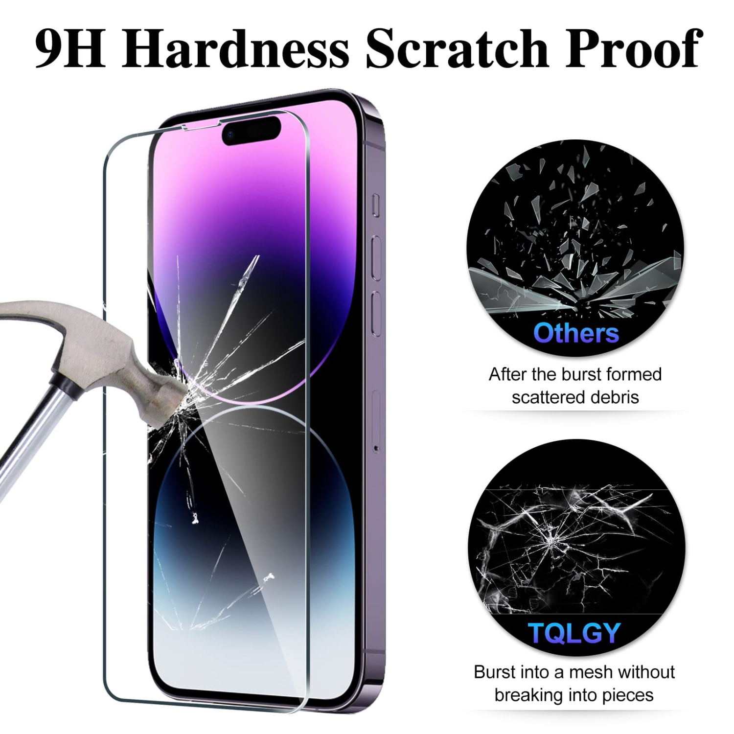 HLD TQLGY Tempered Glass Screen Protector for iPhone 14 Pro Max with Camera Lens Protection