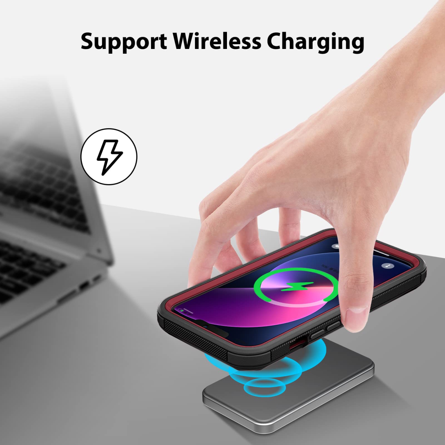 Jiunai pour iPhone 14, étui antichoc, protection robuste contre la poussière, double couche de protection anti-égratignures, bordure surélevée en T