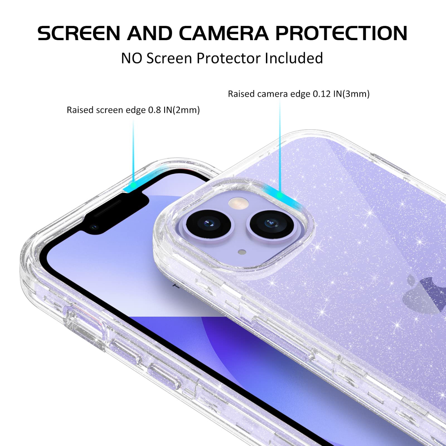 DUEDUE for iPhone 14 Case, Glitter Bling 3 in 1 Heavy Duty Hybrid Hard PC Transparent TPU Bumper Shockproof Full Body Protec