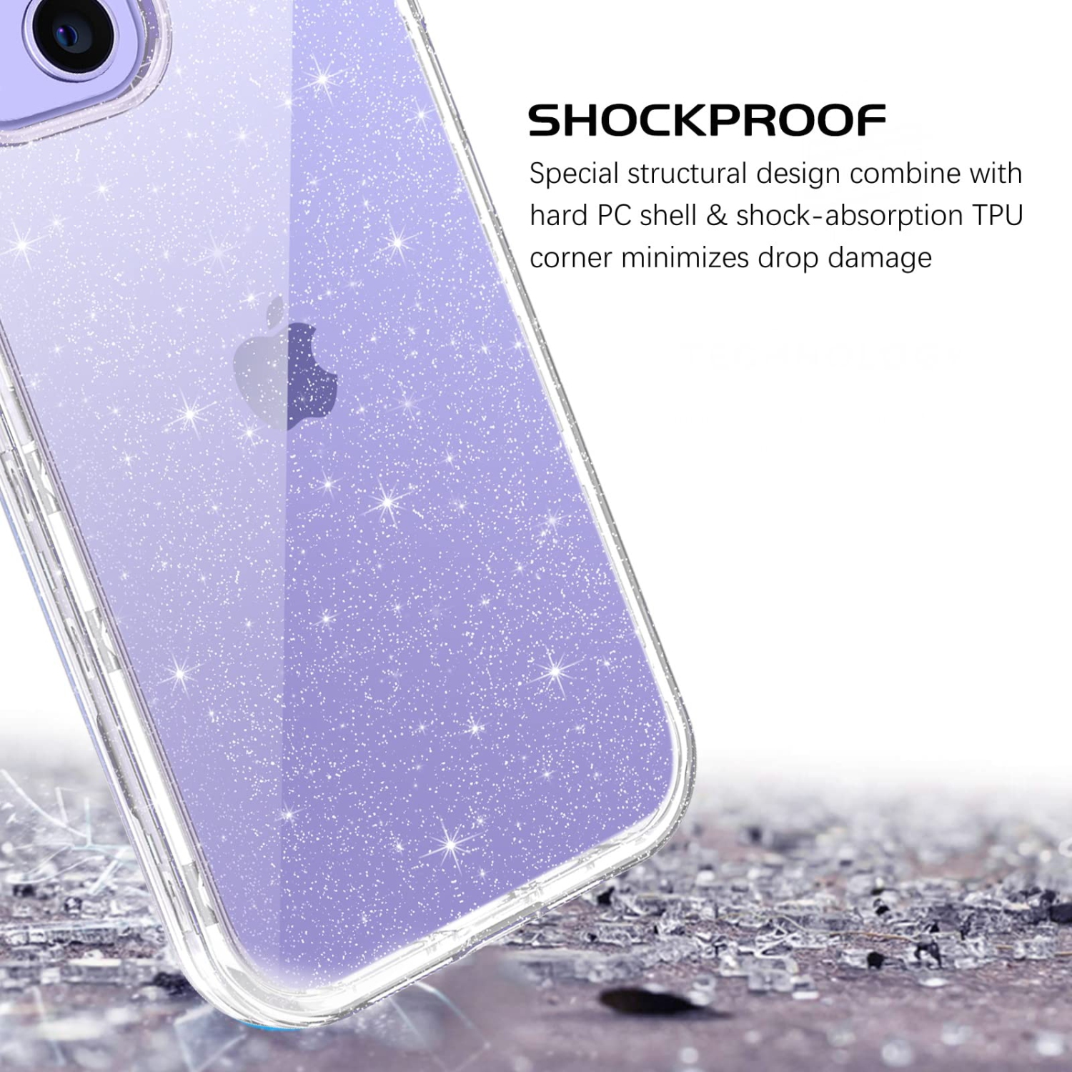 DUEDUE for iPhone 14 Case, Glitter Bling 3 in 1 Heavy Duty Hybrid Hard PC Transparent TPU Bumper Shockproof Full Body Protec