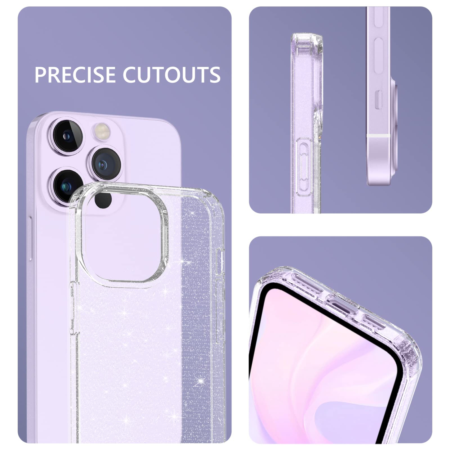 GUAGUA Case for iPhone 14 Pro Max 6.7" Crystal ClearGlitter Bling Sparkle Flexible Soft TPU Cover for Women Girls Shiny Slim