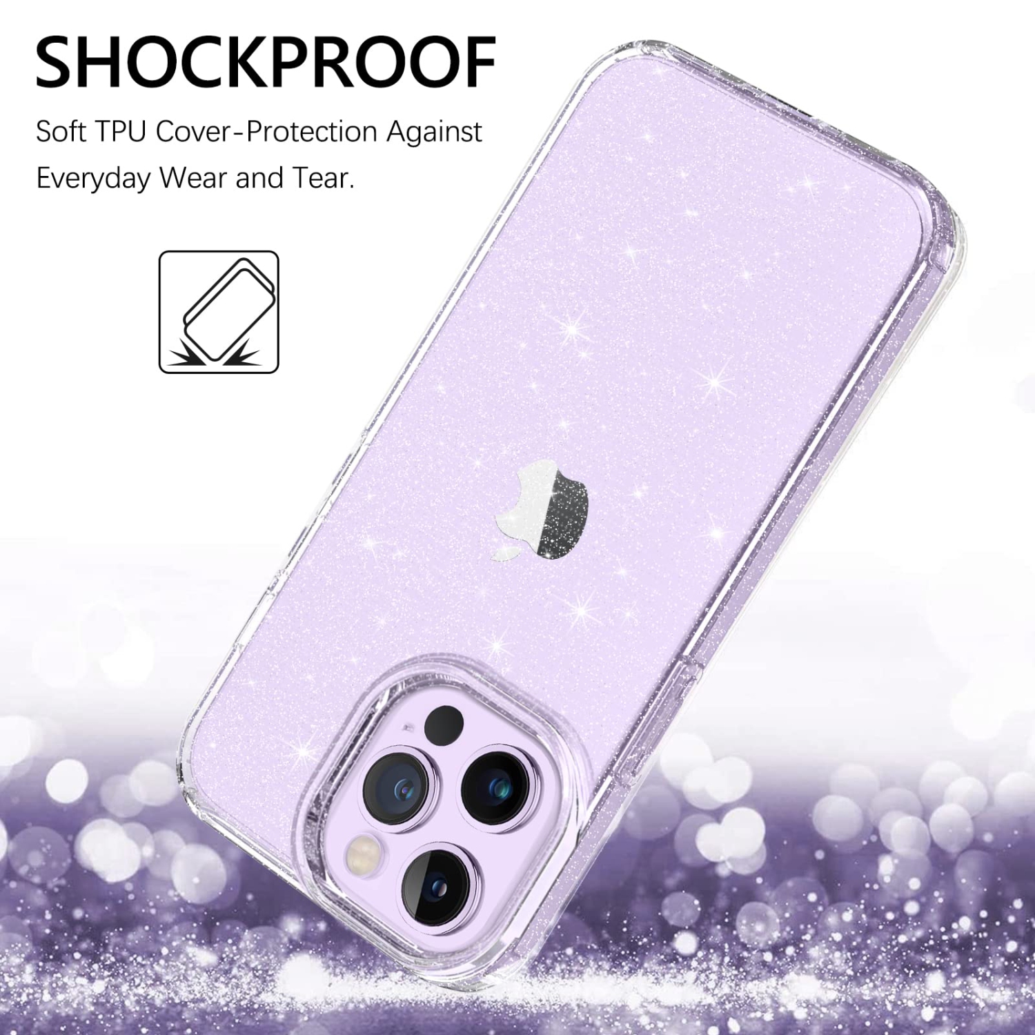 GUAGUA Case for iPhone 14 Pro Max 6.7" Crystal ClearGlitter Bling Sparkle Flexible Soft TPU Cover for Women Girls Shiny Slim