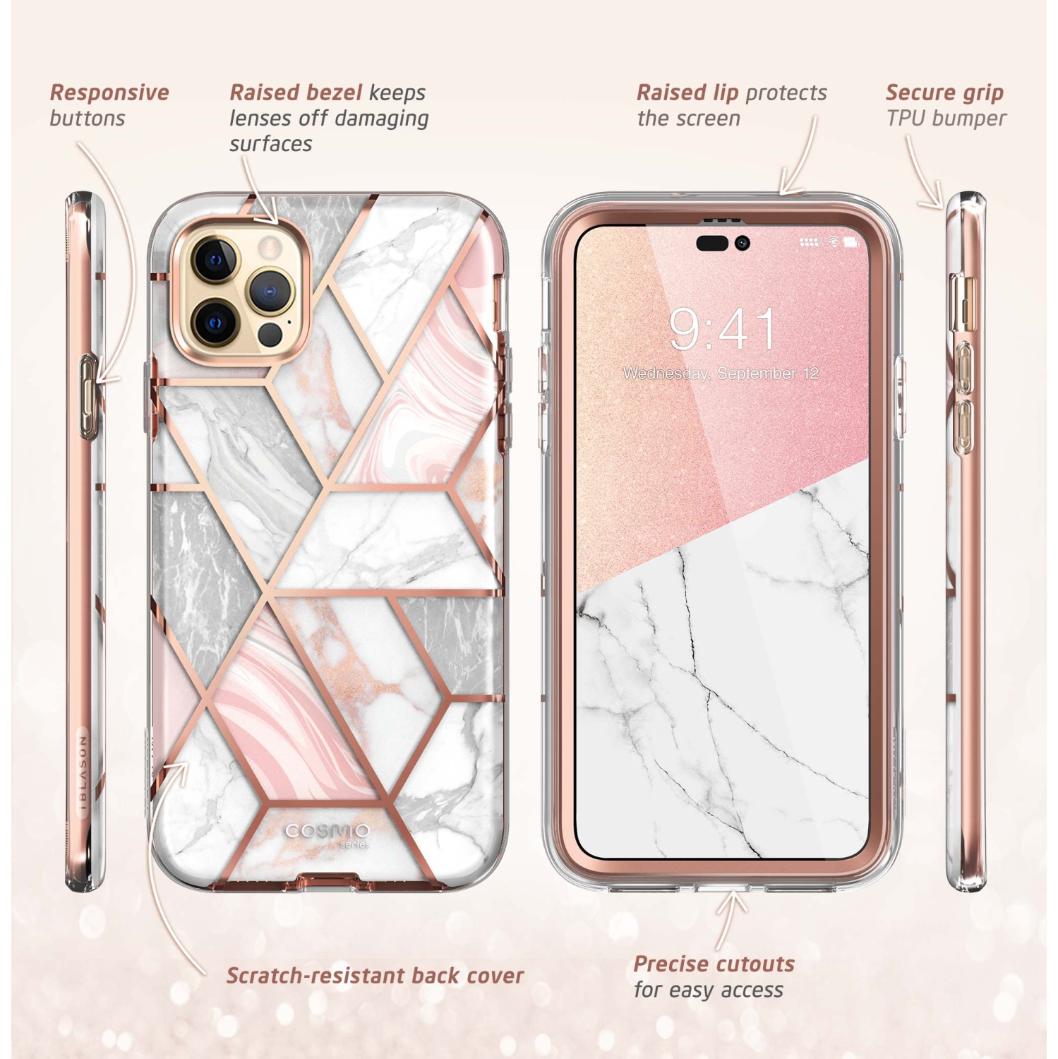 i-Blason Cosmo Series for iPhone 14 Pro Max Case 6.7 inch, Slim Full-Body Stylish Protective Case with Built-in Scree