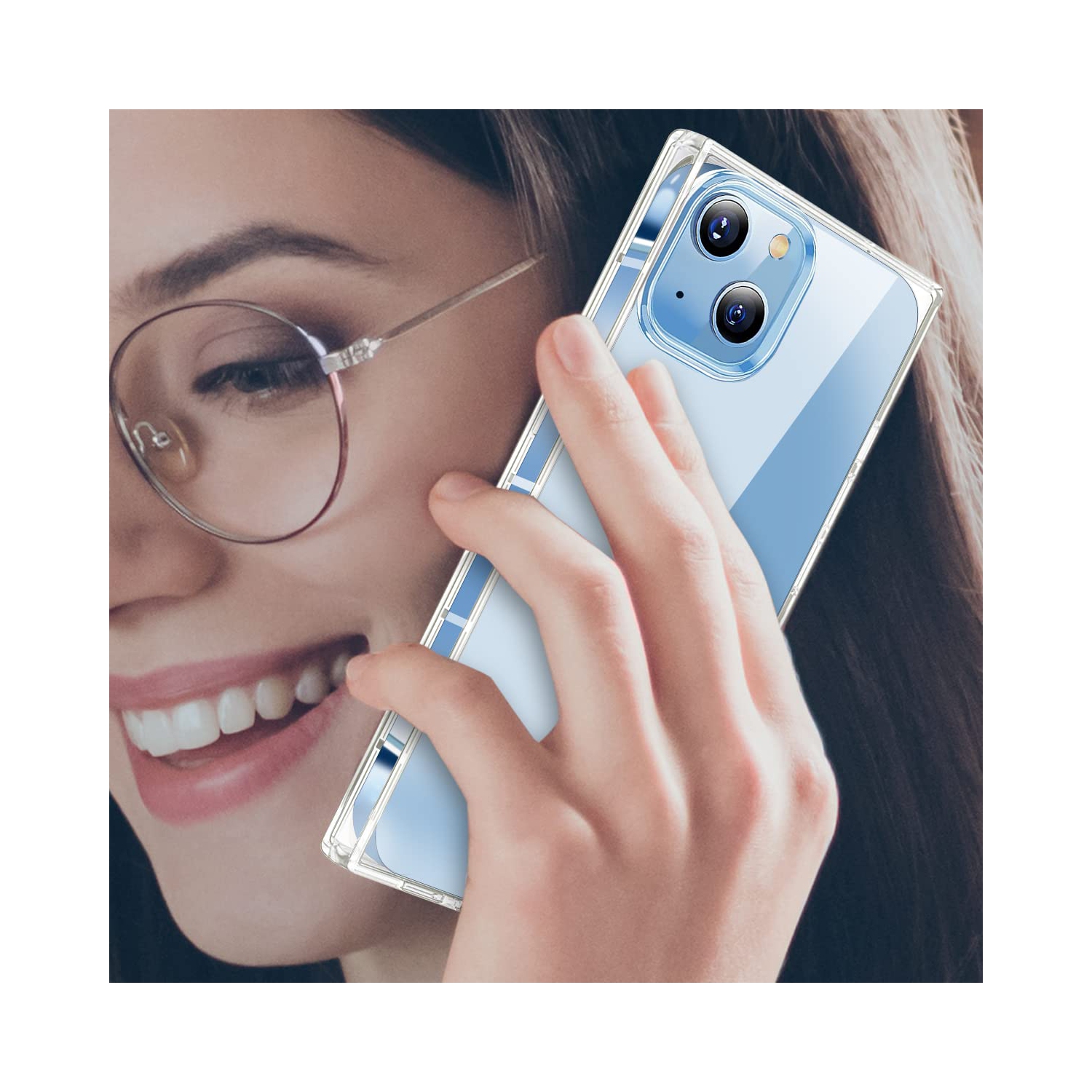 iDLike Square Case for iPhone 14 Plus, Clear Phone Case with Reinforced Square Shape Corners, Soft TPU Protective Shockproof