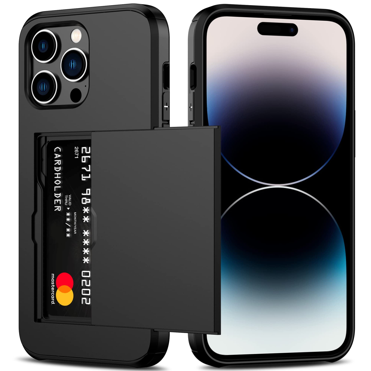 Étui avec porte-cartes robuste protecteur double couche résistant aux chocs et fentes pour cartes dissimulées pour iPhone 14 Pro Max de Nvollnoe