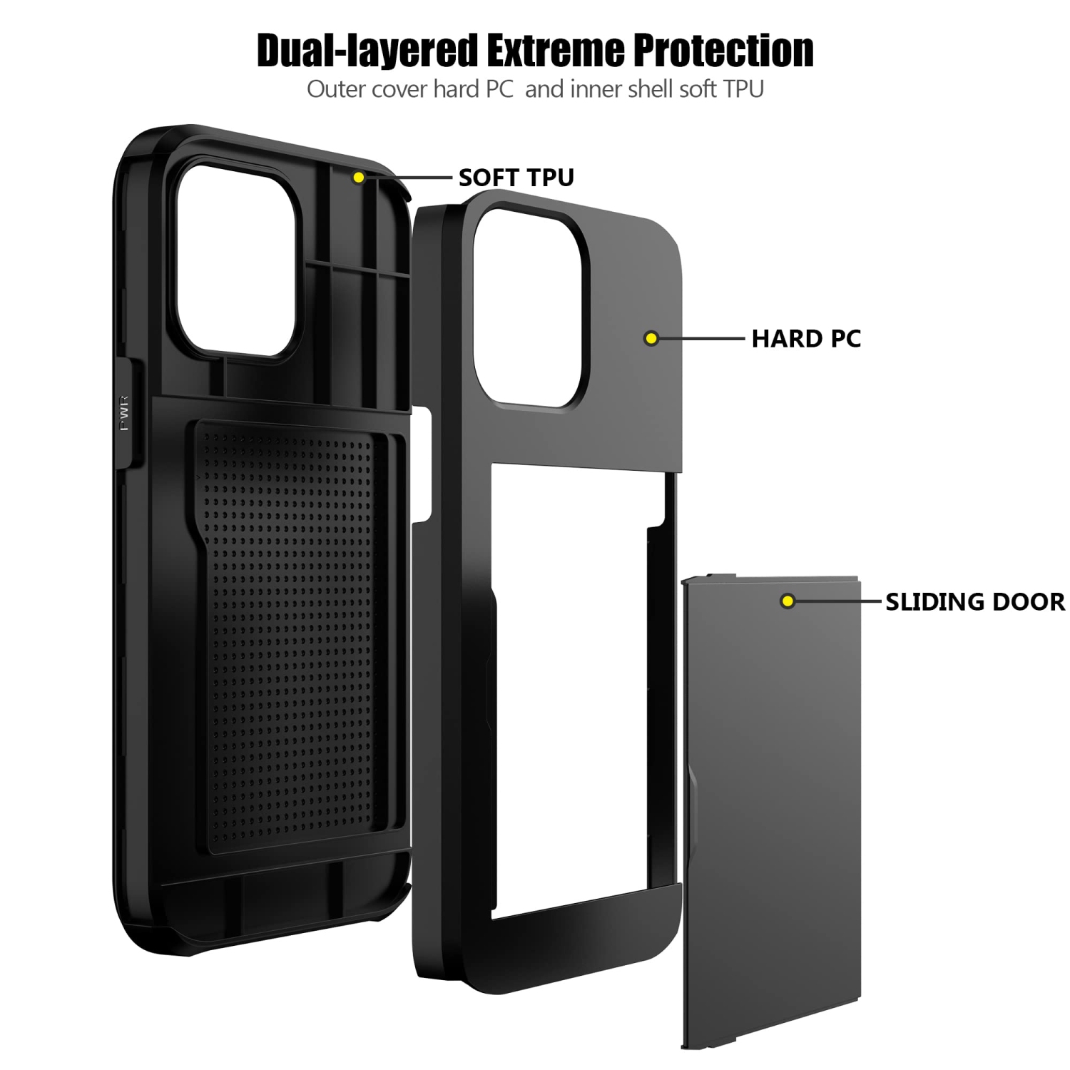 Étui avec porte-cartes robuste protecteur double couche résistant aux chocs et fentes pour cartes dissimulées pour iPhone 14 Pro Max de Nvollnoe