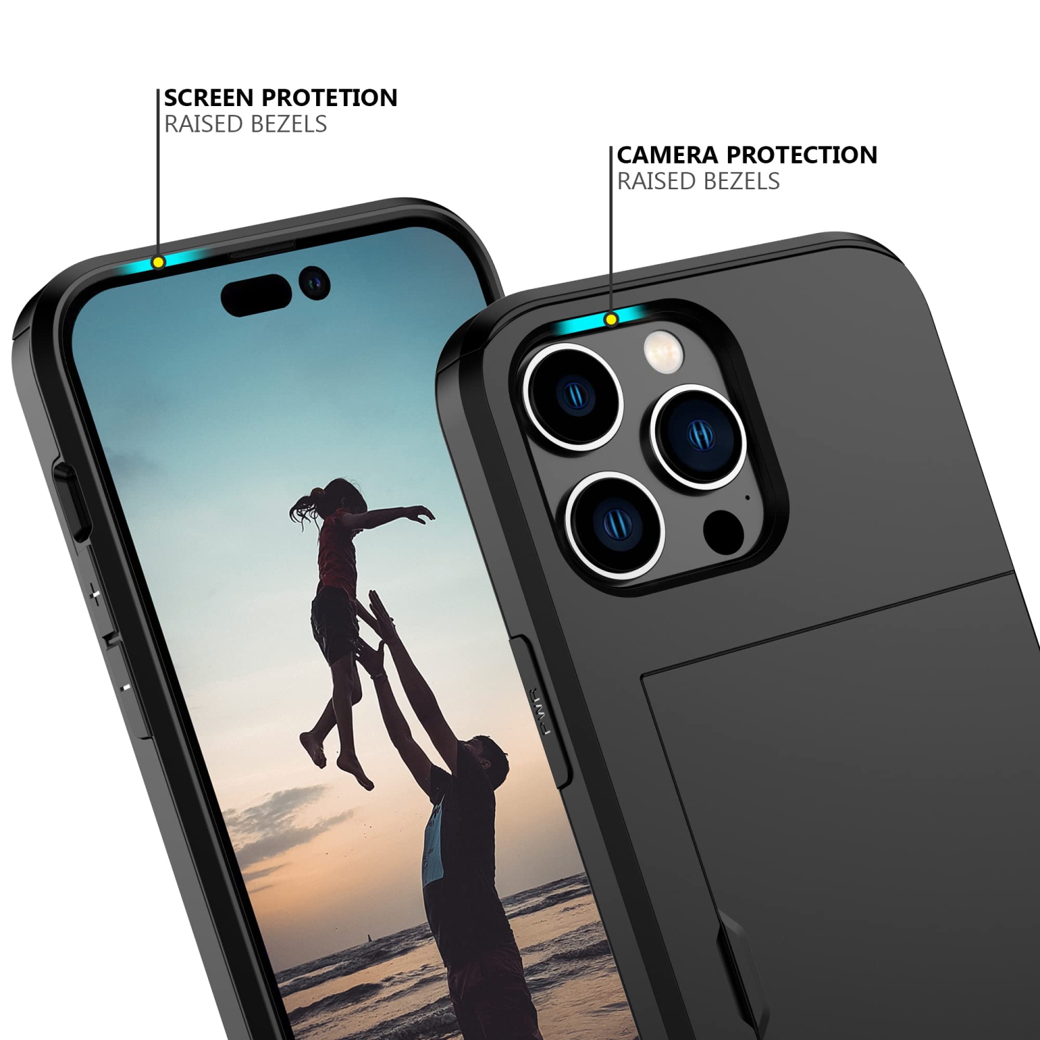 Étui avec porte-cartes robuste protecteur double couche résistant aux chocs et fentes pour cartes dissimulées pour iPhone 14 Pro Max de Nvollnoe