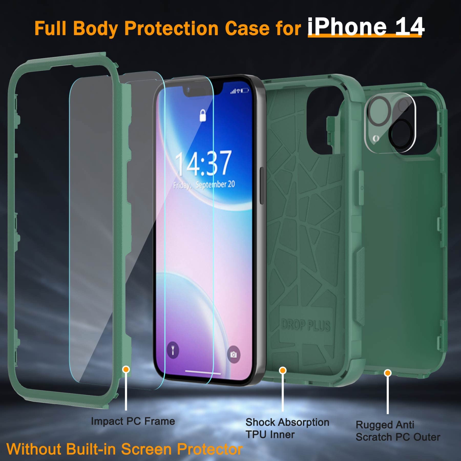 KEWEK Compatible with iPhone 14 Case, Heavy-Duty Tough Rugged Full-Body Shockproof Protective Anti-Scratch Drop Protection P