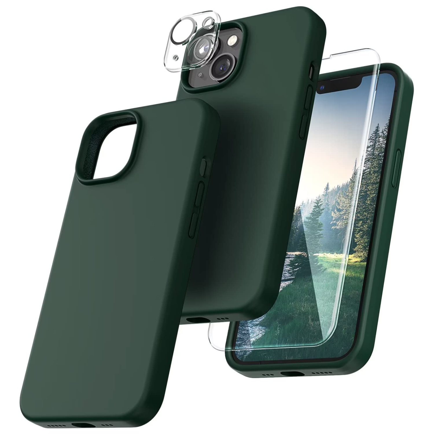 TOCOL 5 in 1 for iPhone 14 Case, with 2 Pack Screen Protector + 2 Pack Camera Lens Protector, Slim Liquid Silicone Phone C