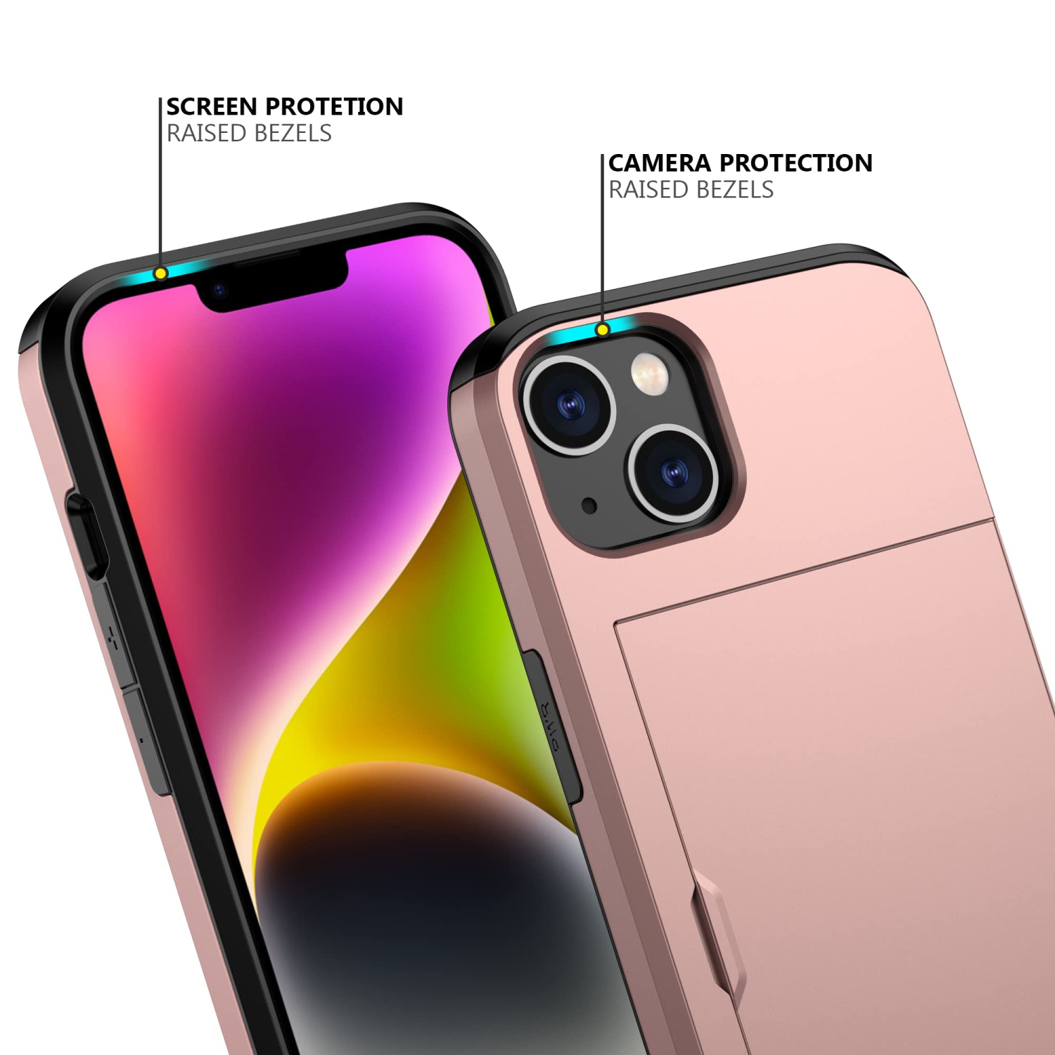 Nvollnoe for iPhone 14 Plus Case with Card Holder Heavy Duty Protective Dual Layer Shockproof Hidden Card Slot Slim Wallet C