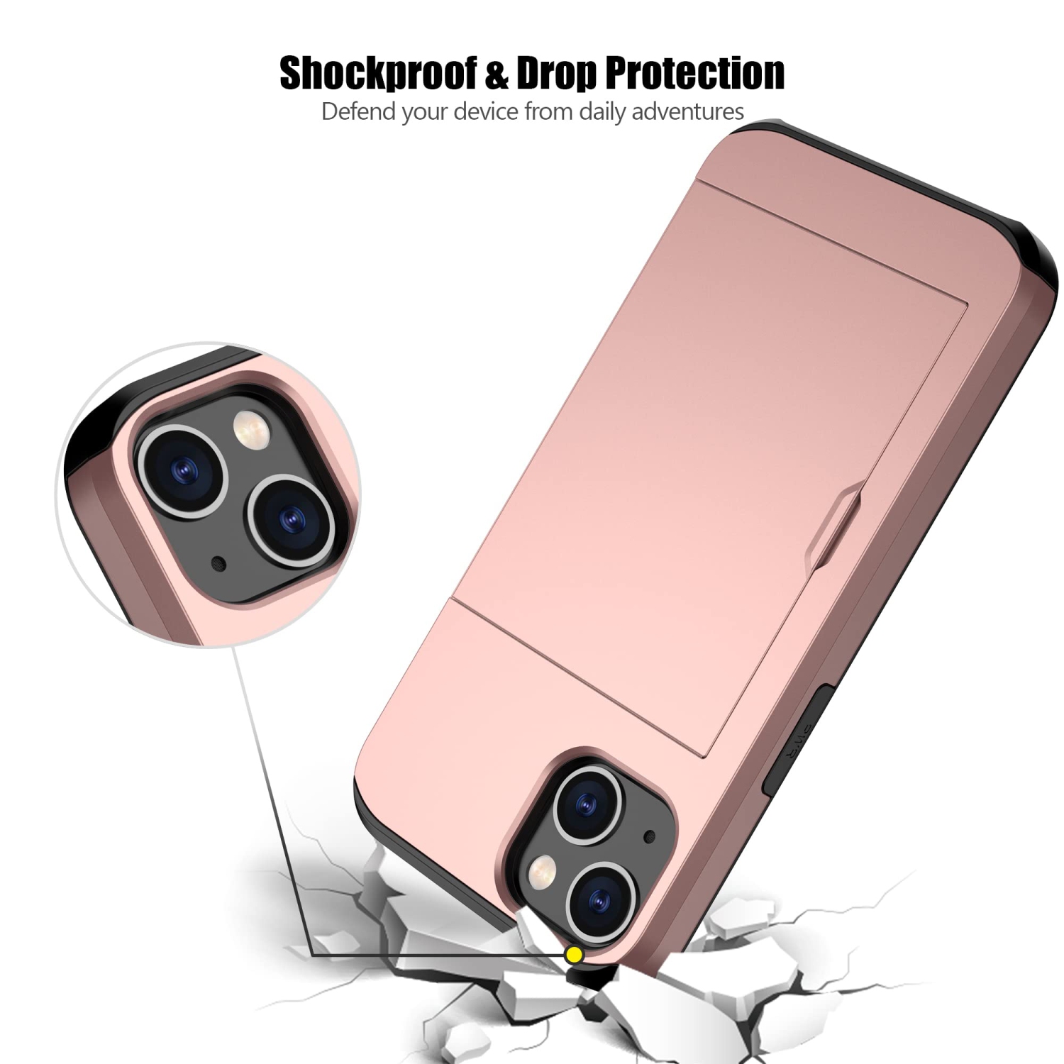 Nvollnoe for iPhone 14 Plus Case with Card Holder Heavy Duty Protective Dual Layer Shockproof Hidden Card Slot Slim Wallet C