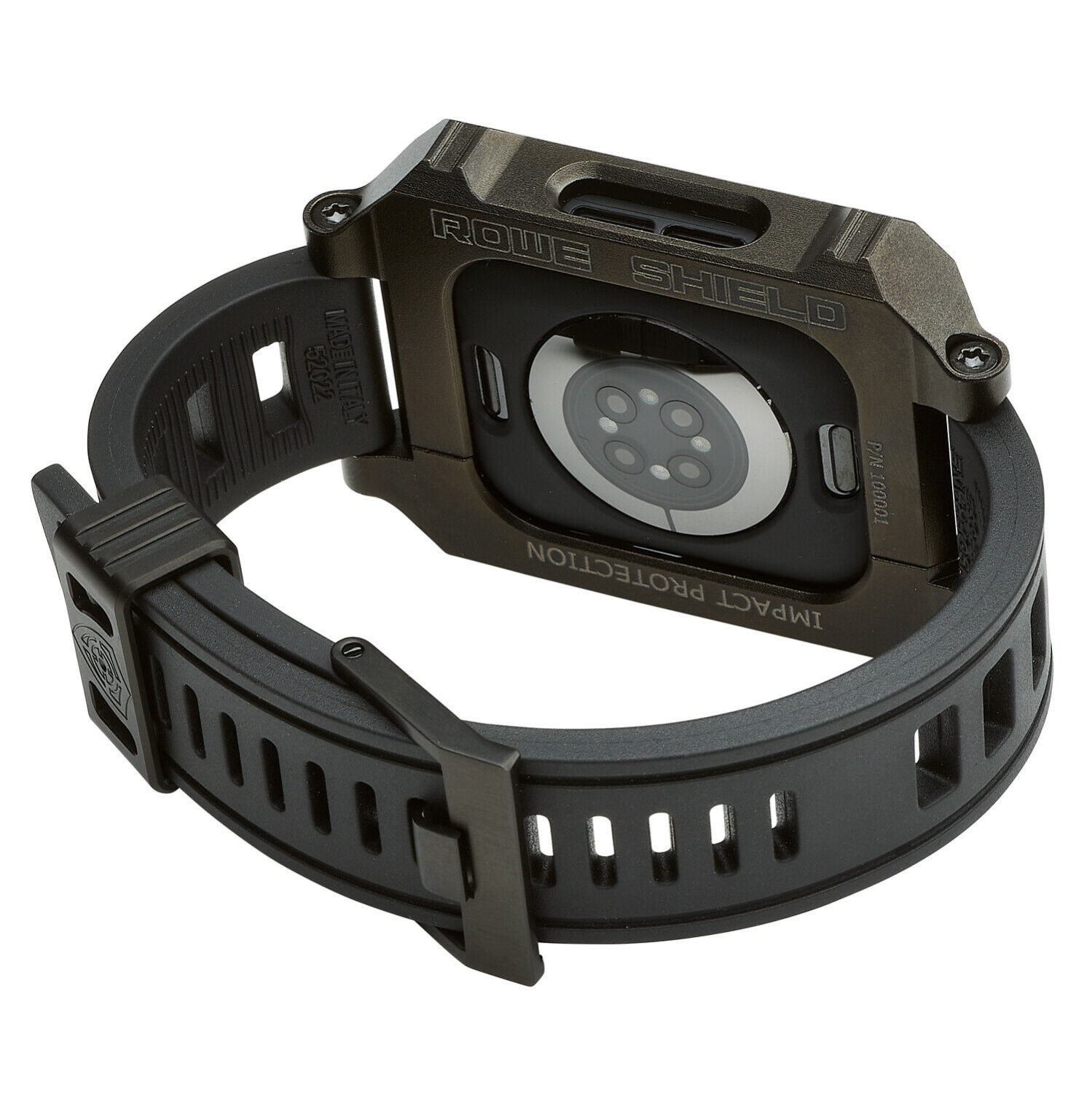 Rowe Tactical - Rowe Shield Apple Watch Case for Series 4/5/6/SE, Size 44mm with ISOFrane Band - CNC Machined 6061 Aluminum, PVD Black