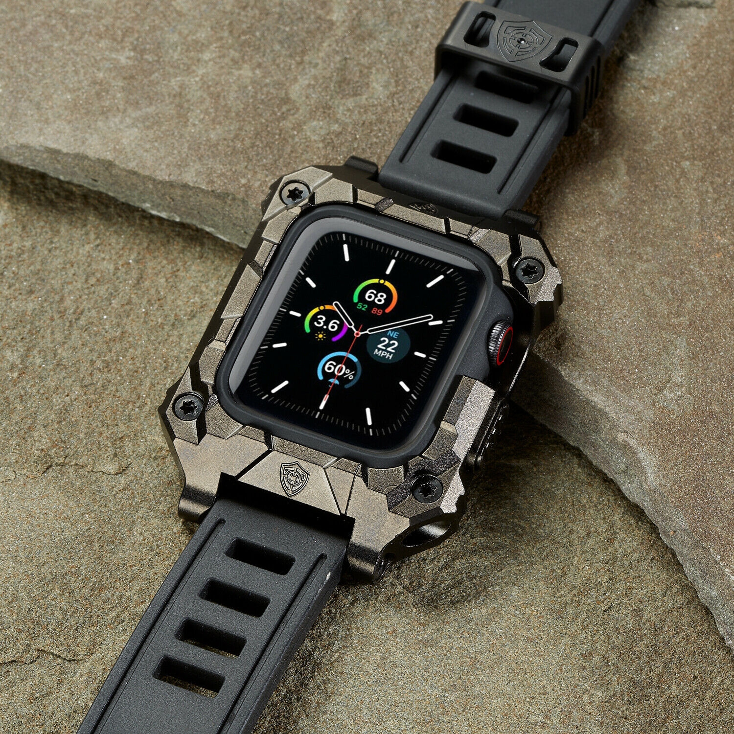 Rowe Tactical - Rowe Shield Apple Watch Case for Series 4/5/6/SE, Size 44mm with ISOFrane Band - CNC Machined 6061 Aluminum, PVD Black