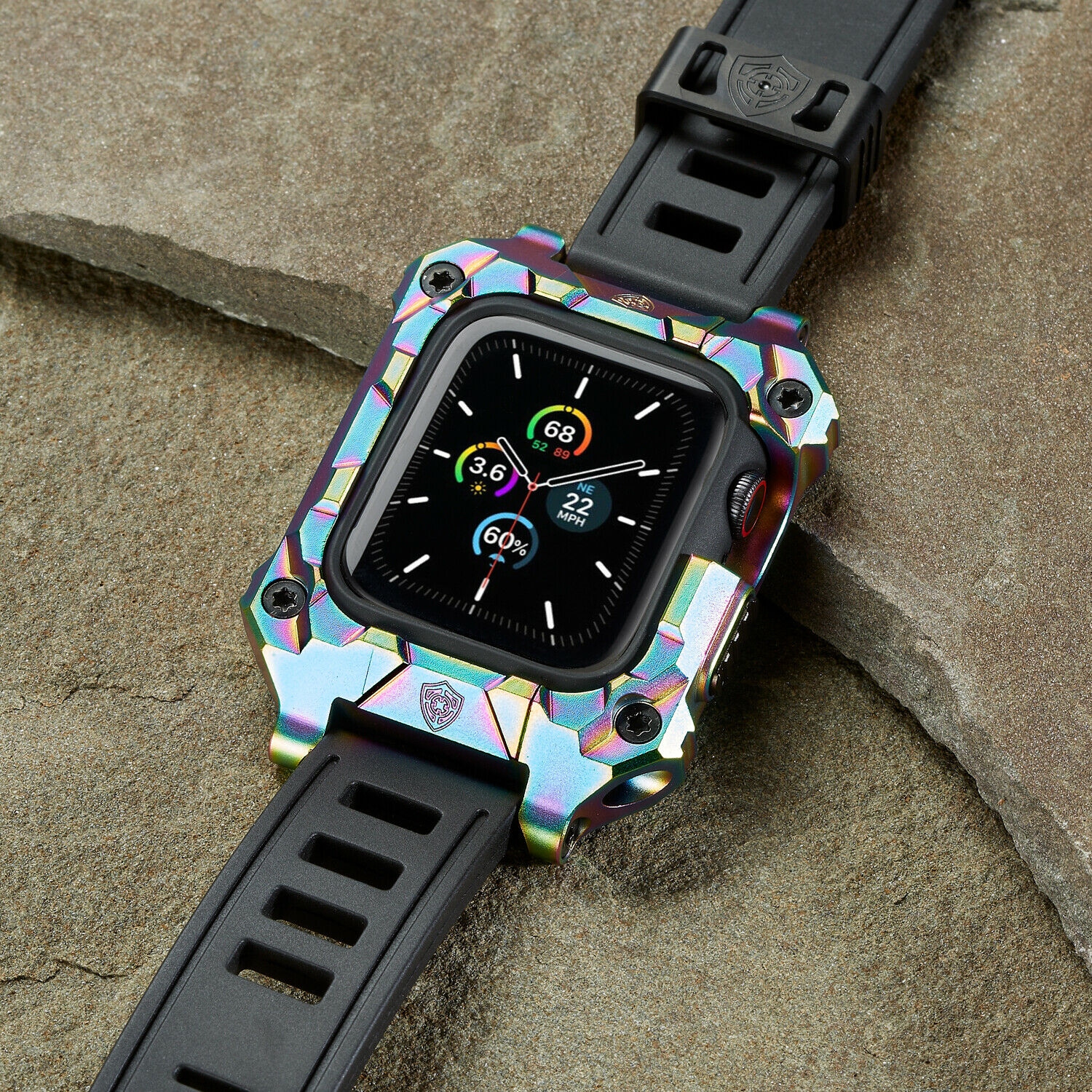 Rowe Tactical - Rowe Shield Apple Watch Case for Series 4/5/6/SE, Size 44mm with ISOFrane Band - CNC Machined 6061 Aluminum, PVD Chameleon Iridescent