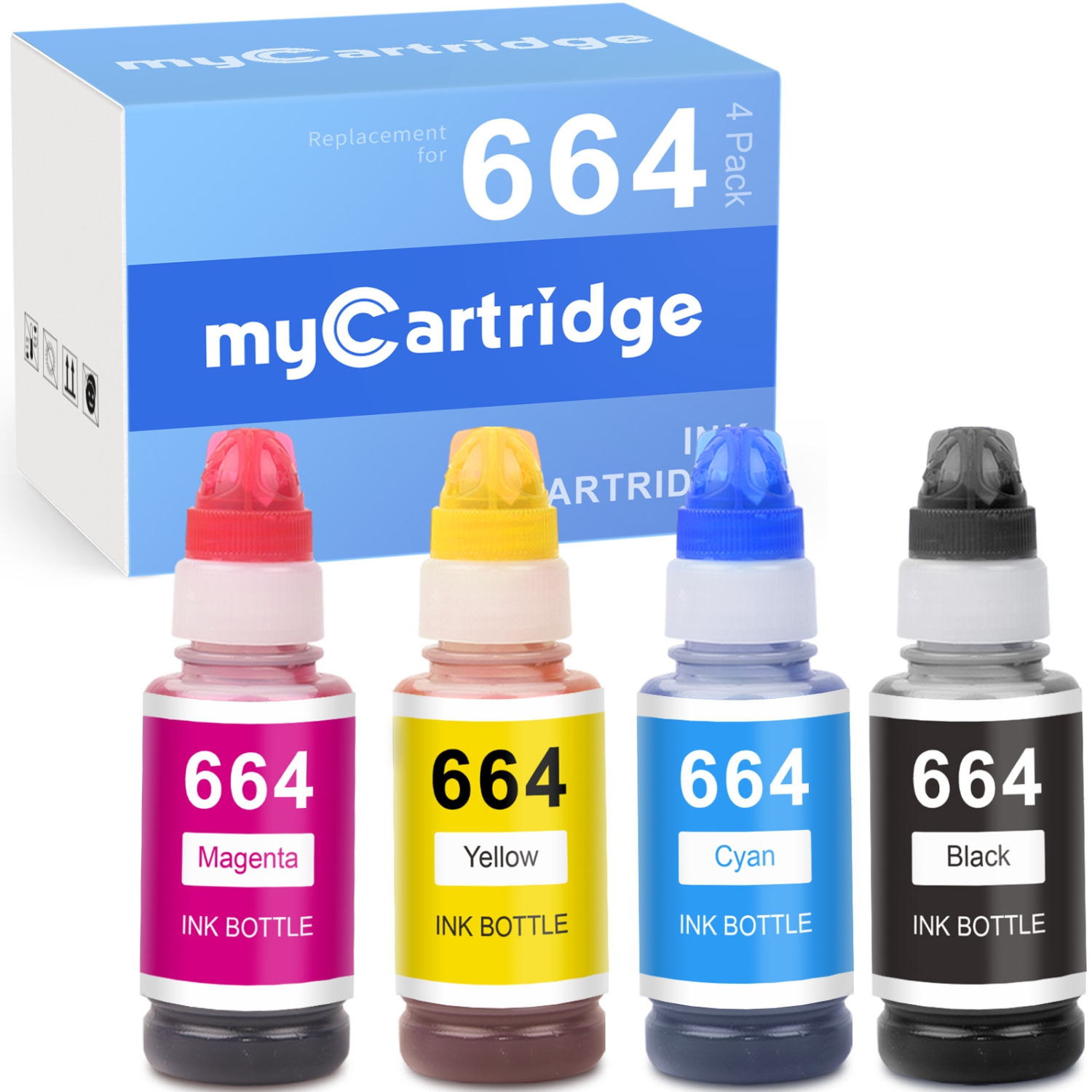 EPSON T664 EcoTank -Ink | MYCARTRIDGE Compatible Ultra-high Capacity Bottle Black and Color-4 Pack