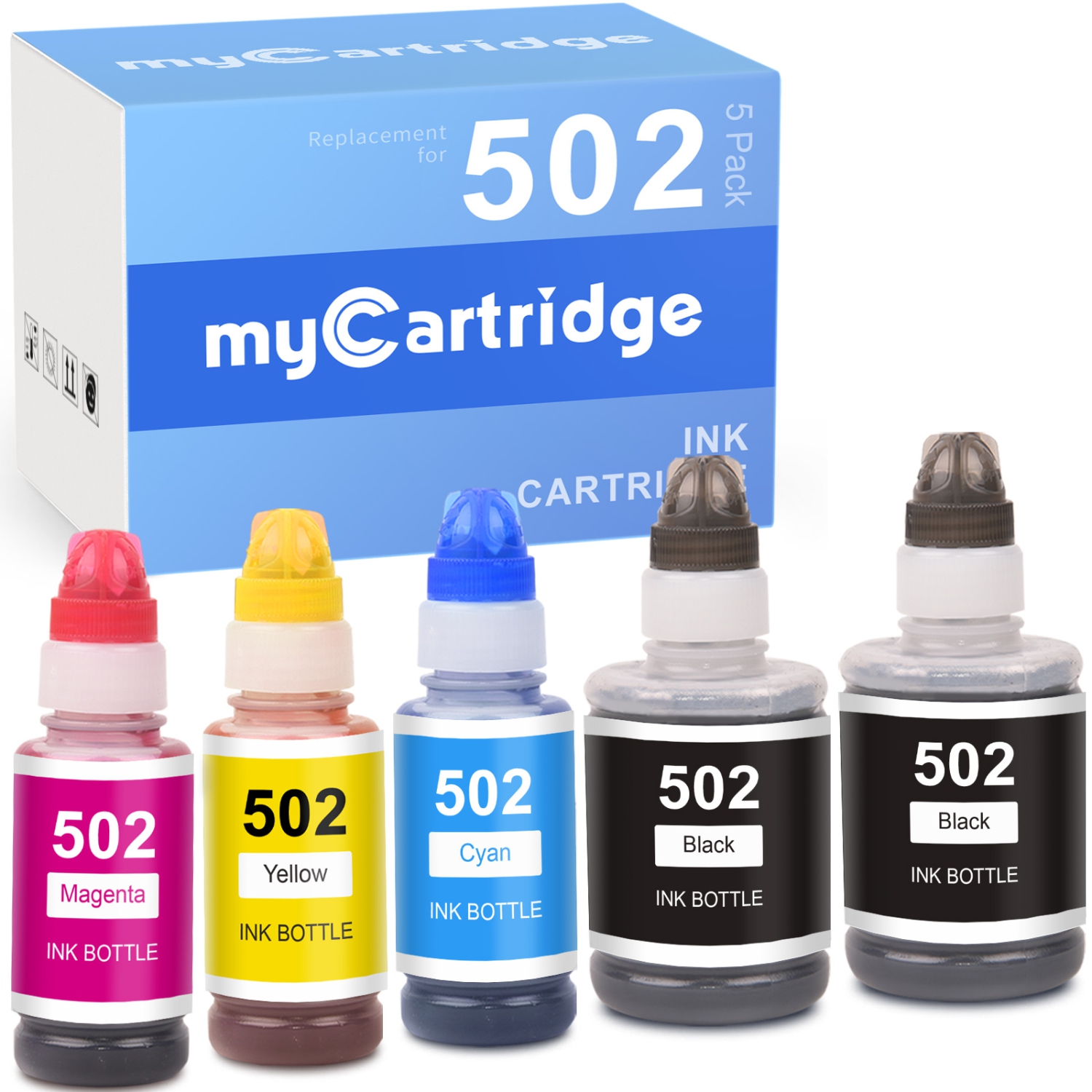 EPSON T502 EcoTank -Ink | MYCARTRIDGE Compatible Ultra-high Capacity Bottle Black and Color-5 Pack
