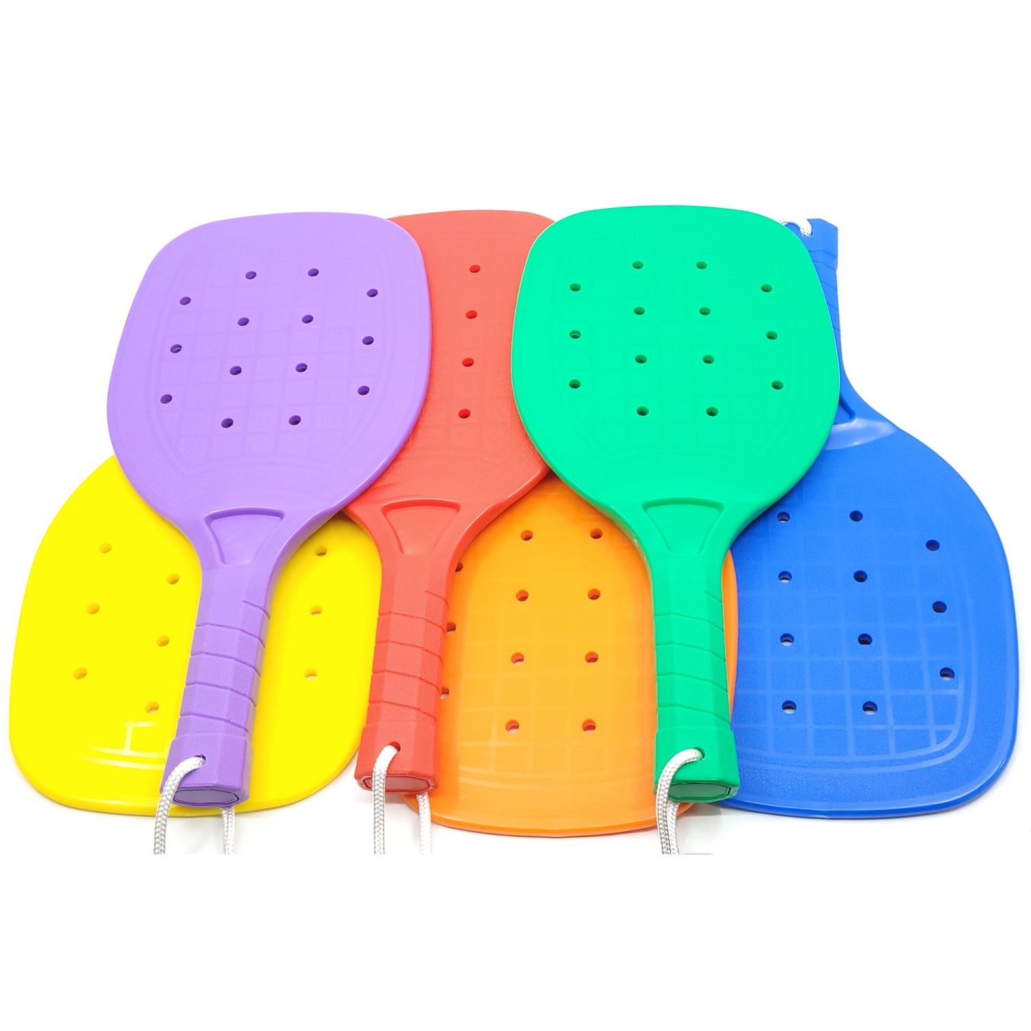 PRISP Set of Pickleball Racquets - 6 Coloured Sturdy Plastic Paddles
