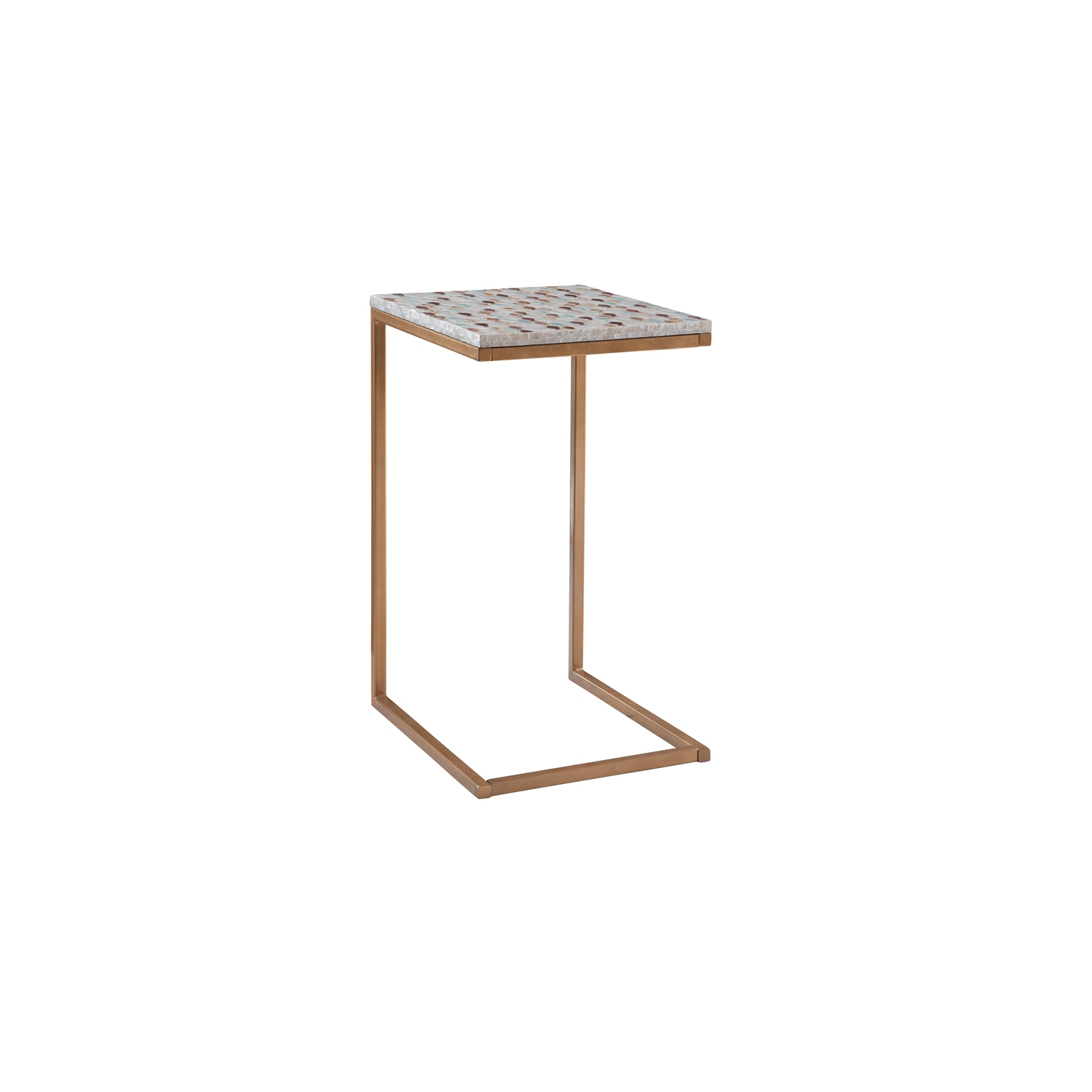 Riverbay Furniture Capiz Fish Mosaic Metal Accent C Table in Gold