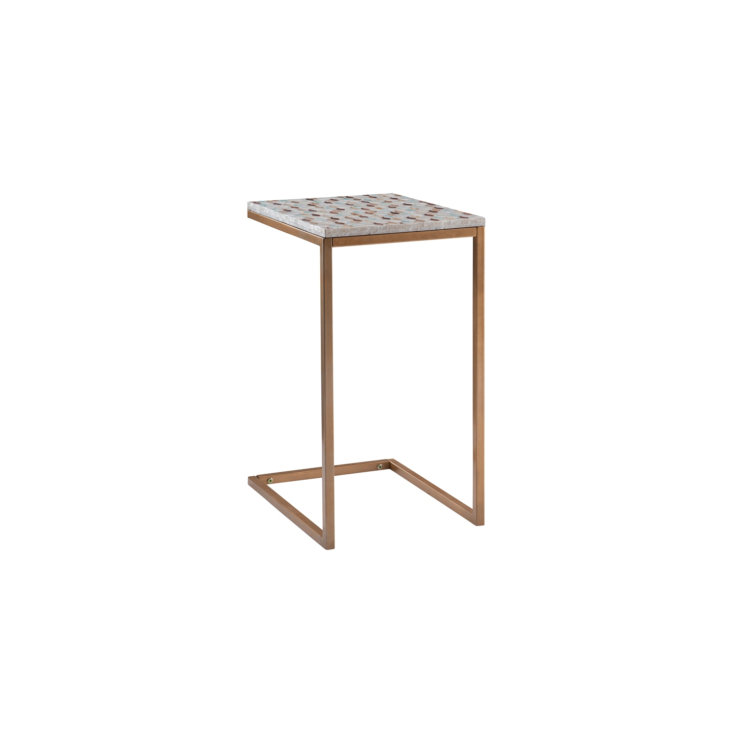 Riverbay Furniture Capiz Fish Mosaic Metal Accent C Table in Gold