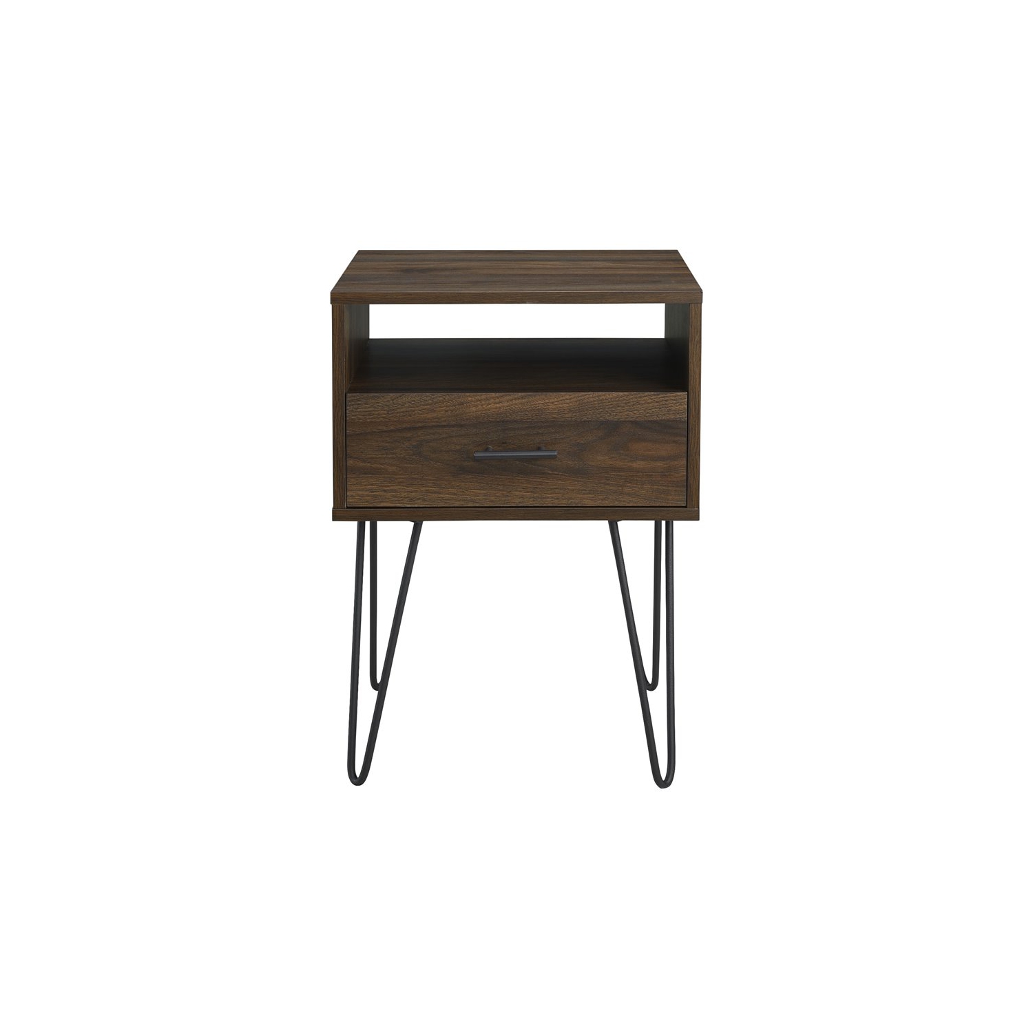Pemberly Row 18" Single Drawer Hairpin Leg Bedroom Nightstand in Dark Walnut