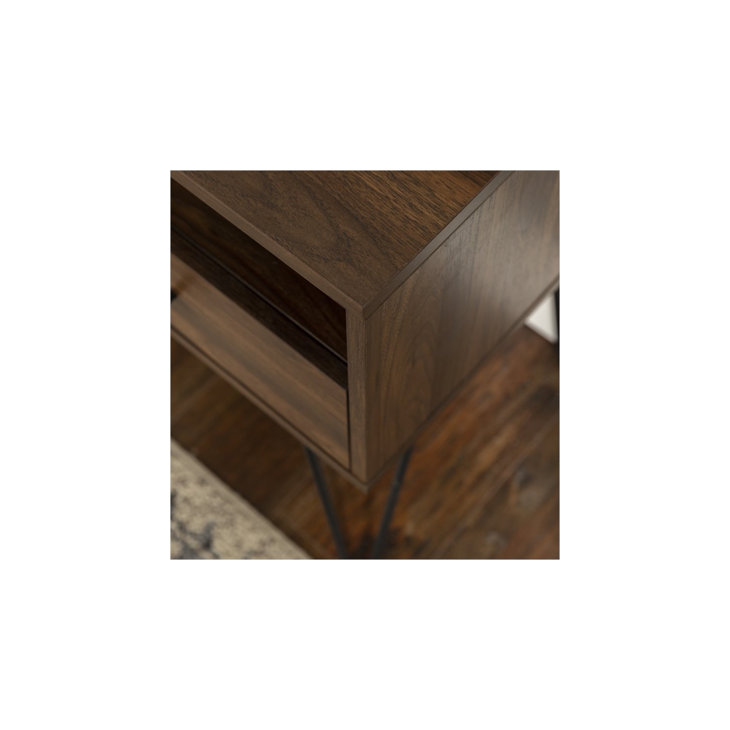 Pemberly Row 18" Single Drawer Hairpin Leg Bedroom Nightstand in Dark Walnut